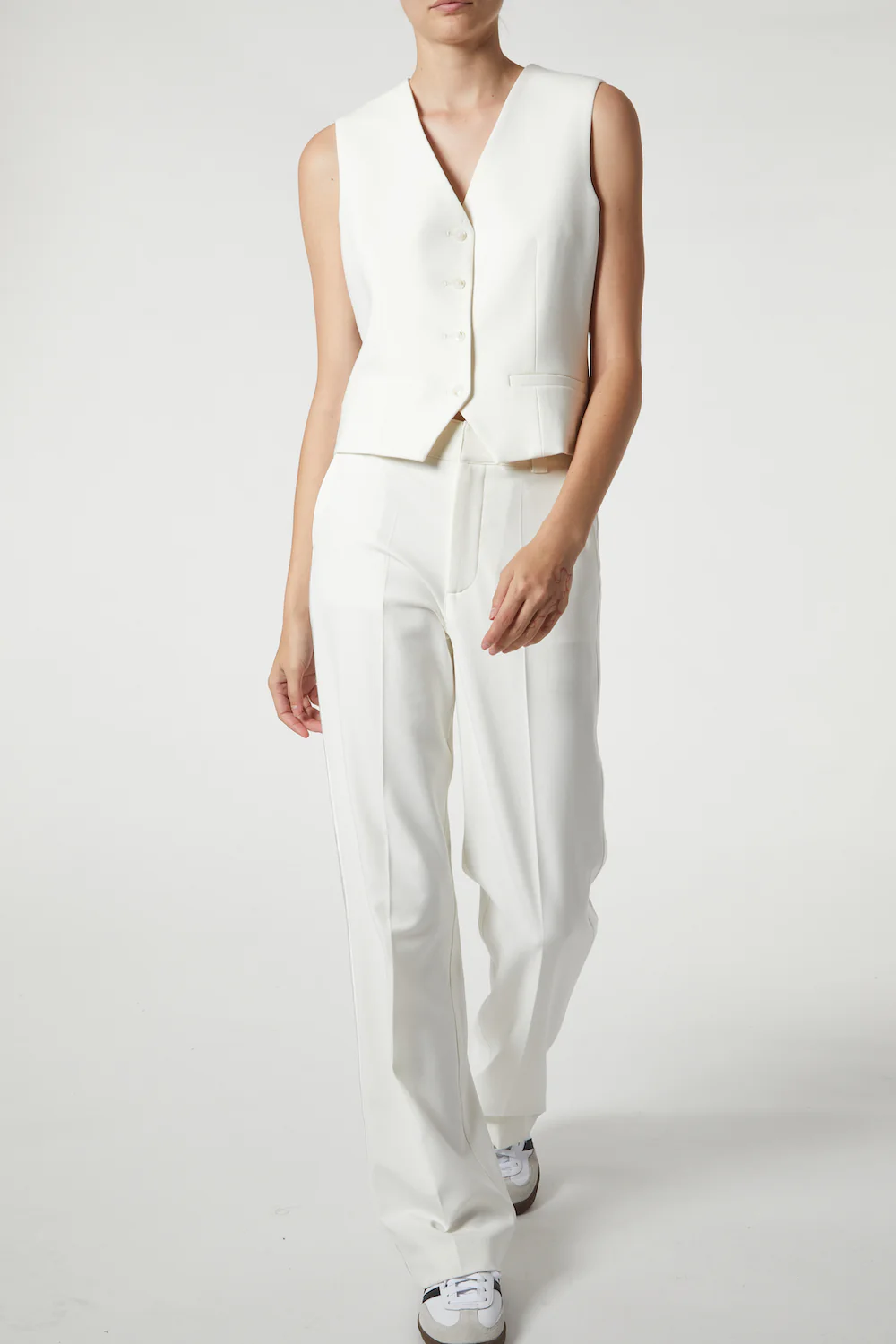 Cait Mid-Rise Straight Leg Tuxedo Pant, White