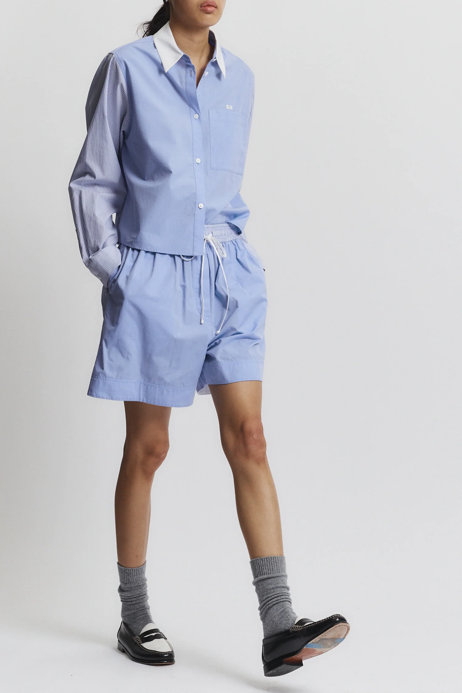 Dalton Blouse, Blue Mixed Shirting 3 Dalton Blouse, Blue Mixed Shirting