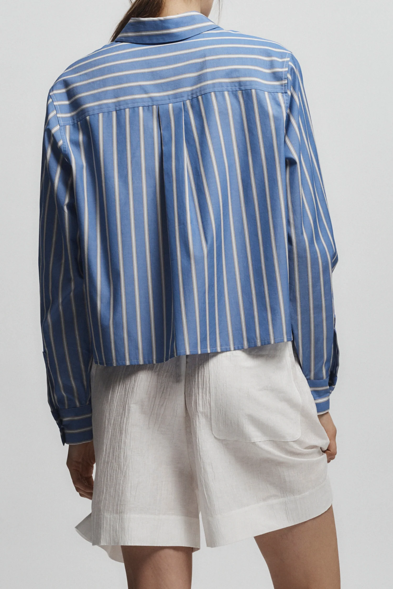 Dalton Cropped Shirt, Blue Stripe