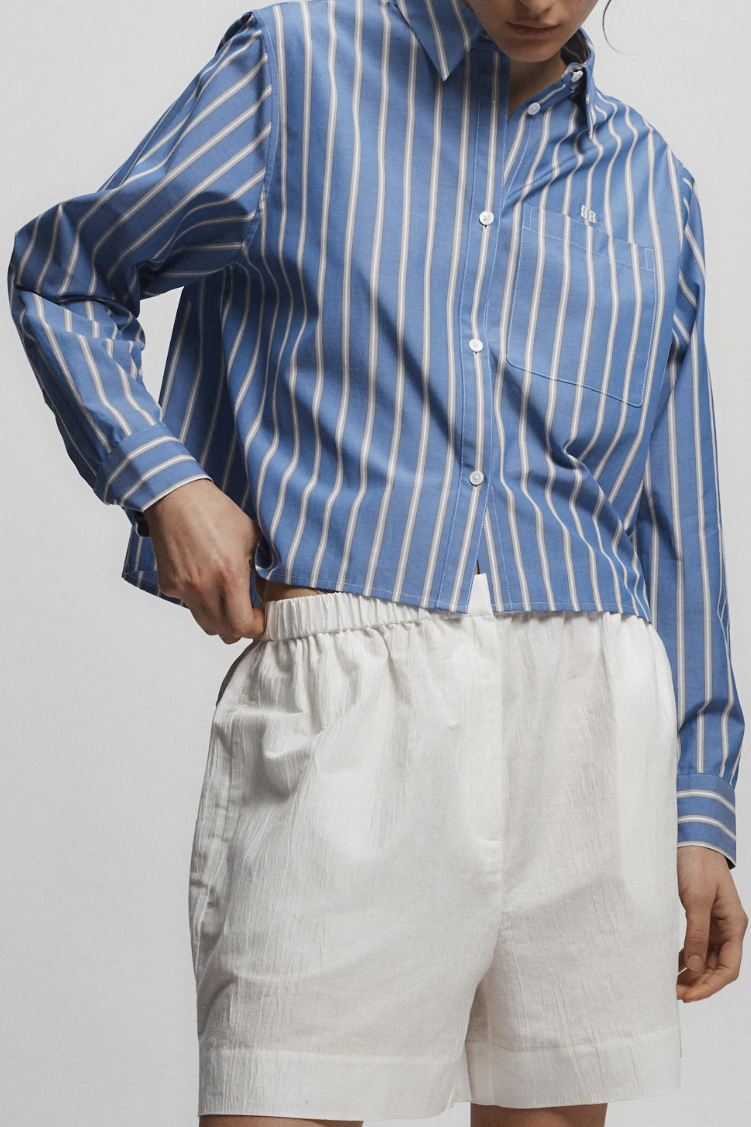 Dalton Cropped Shirt, Blue Stripe 3 Dalton Cropped Shirt, Blue Stripe
