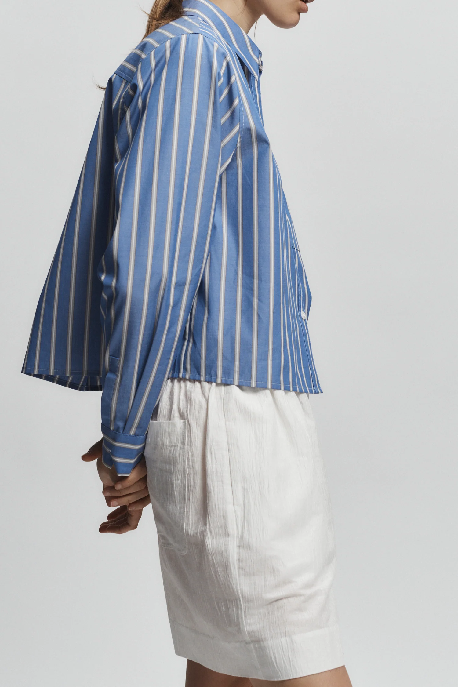 Dalton Cropped Shirt, Blue Stripe 4 Dalton Cropped Shirt, Blue Stripe