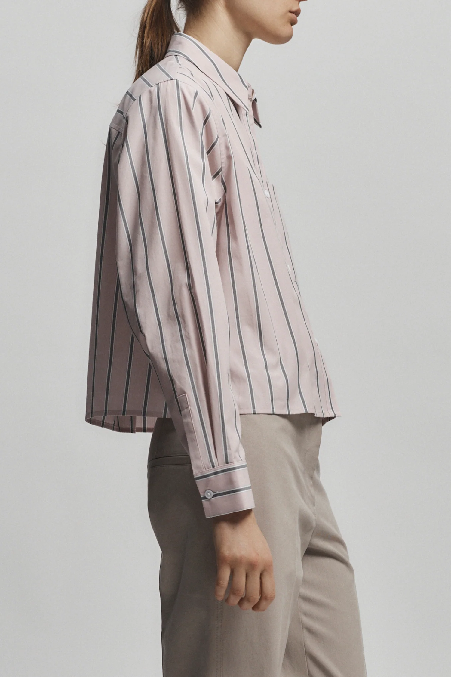 Dalton Cropped Shirt, Pink Stripe