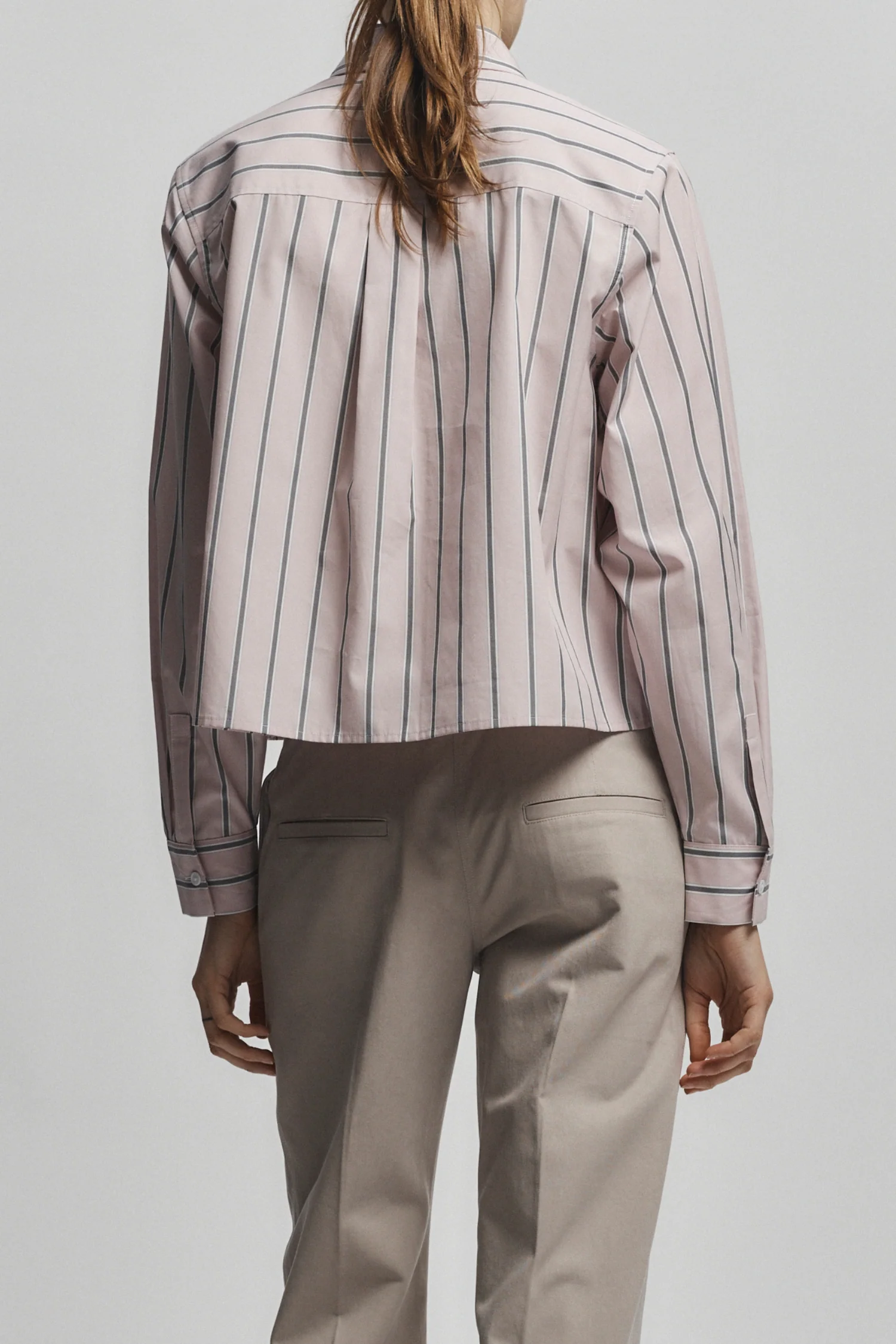 Dalton Cropped Shirt, Pink Stripe