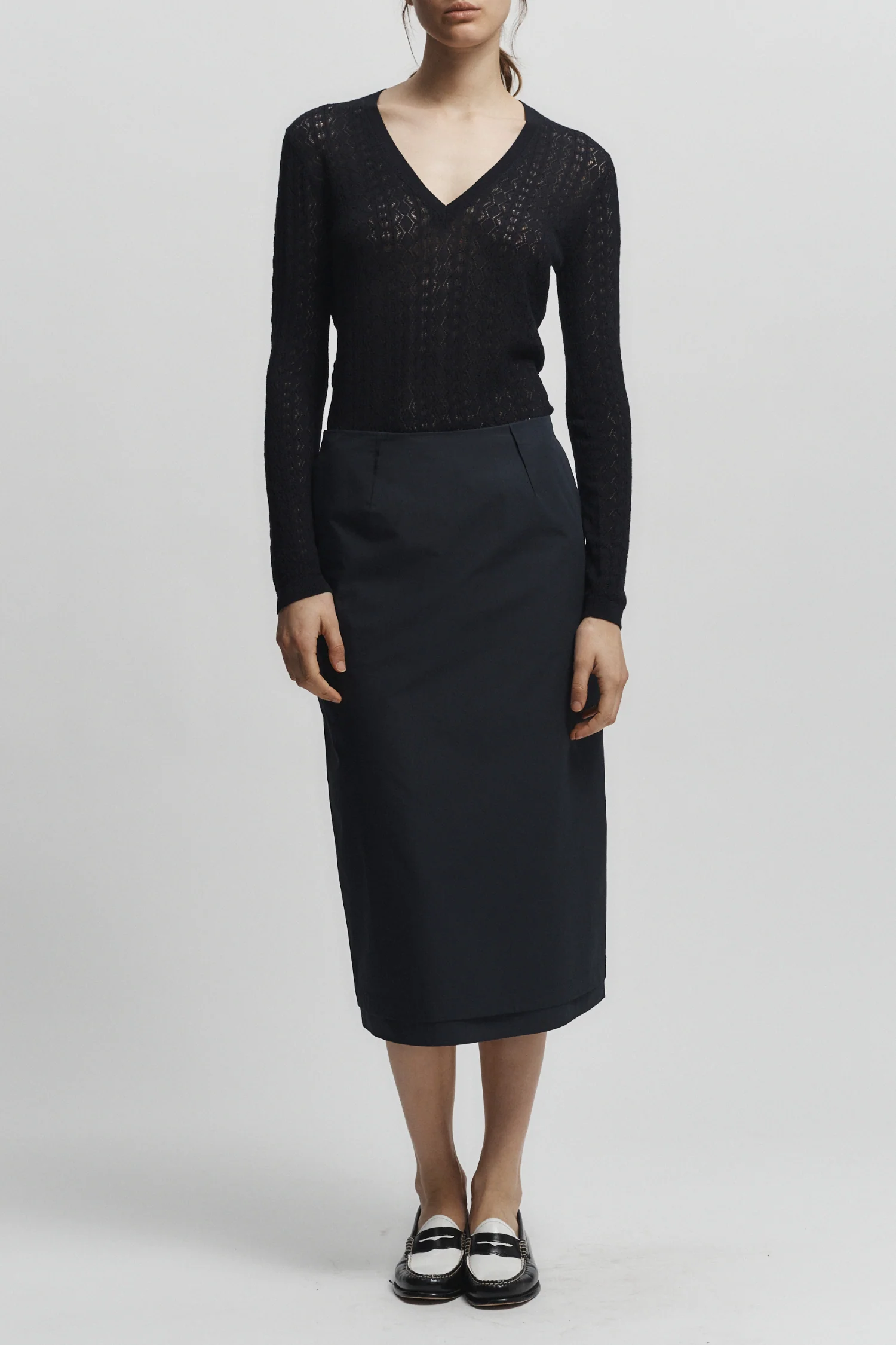 Dutton Poplin Midi Skirt, Navy