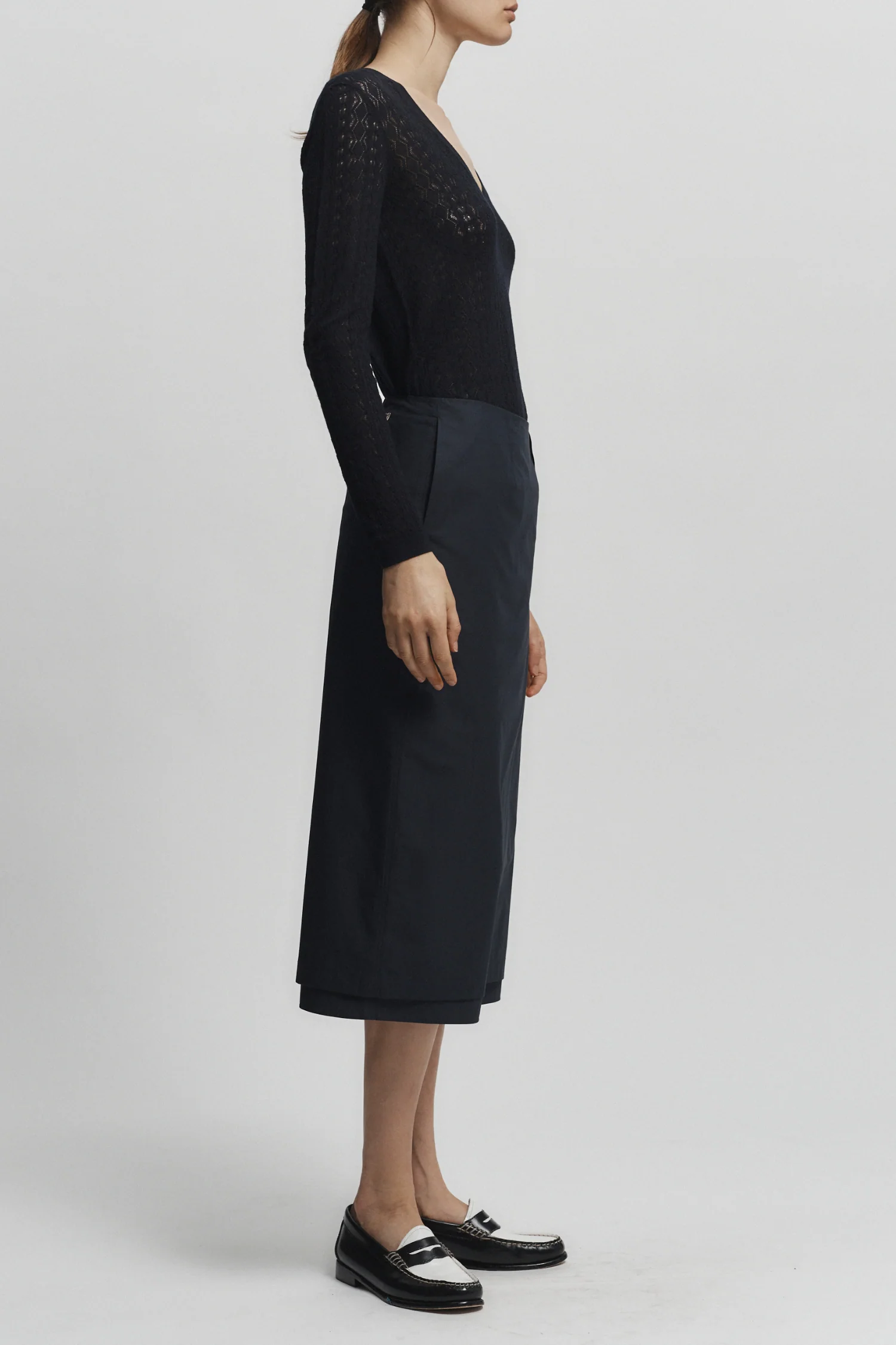 Dutton Poplin Midi Skirt, Navy