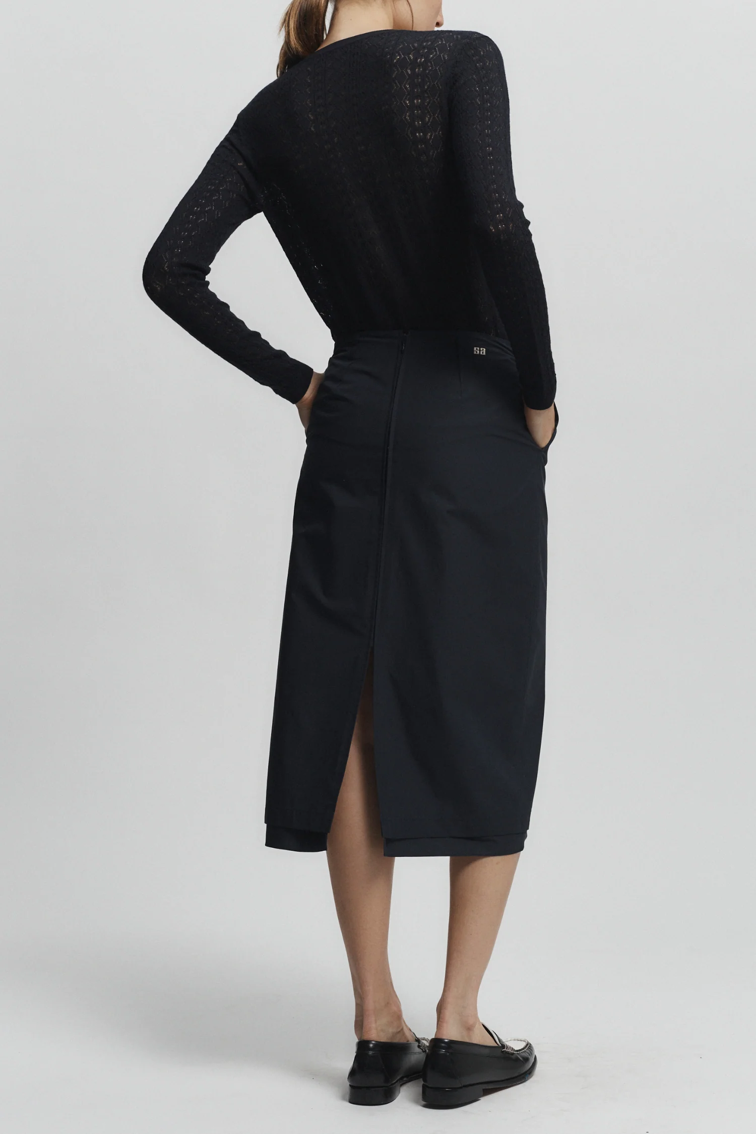 Dutton Poplin Midi Skirt, Navy 3 Dutton Poplin Midi Skirt, Navy