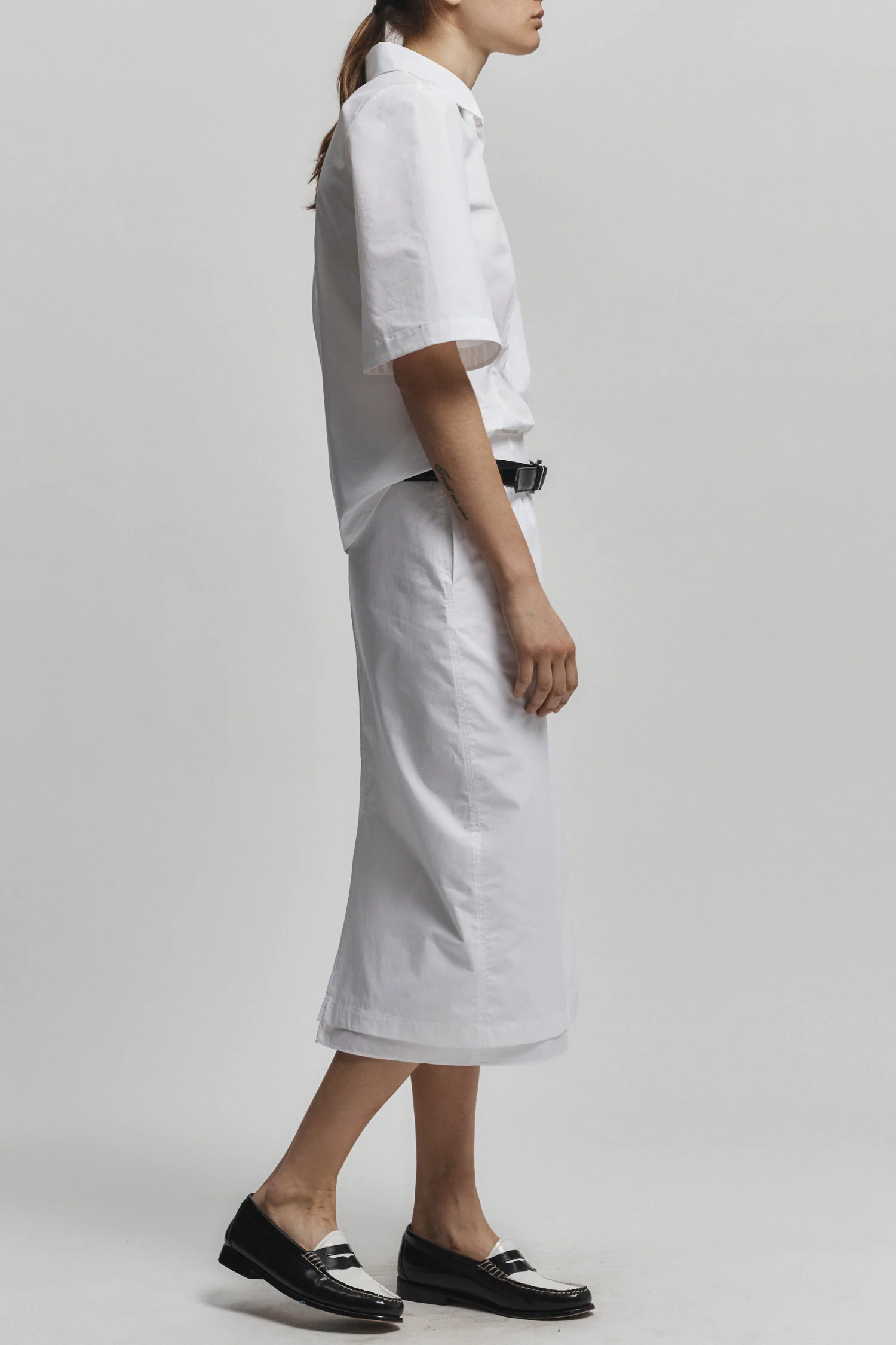 Dutton Poplin Midi Skirt, White