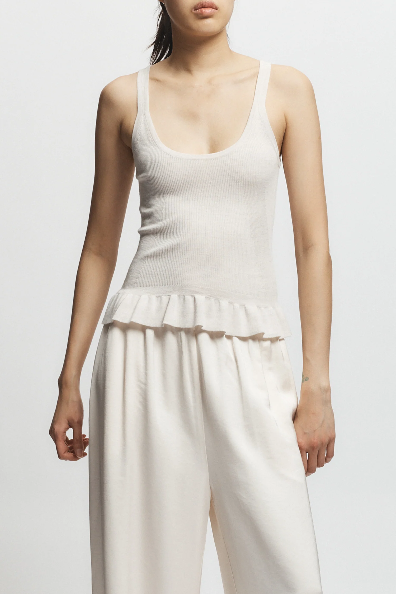 Eden Ruffle Knit Tank, Frost