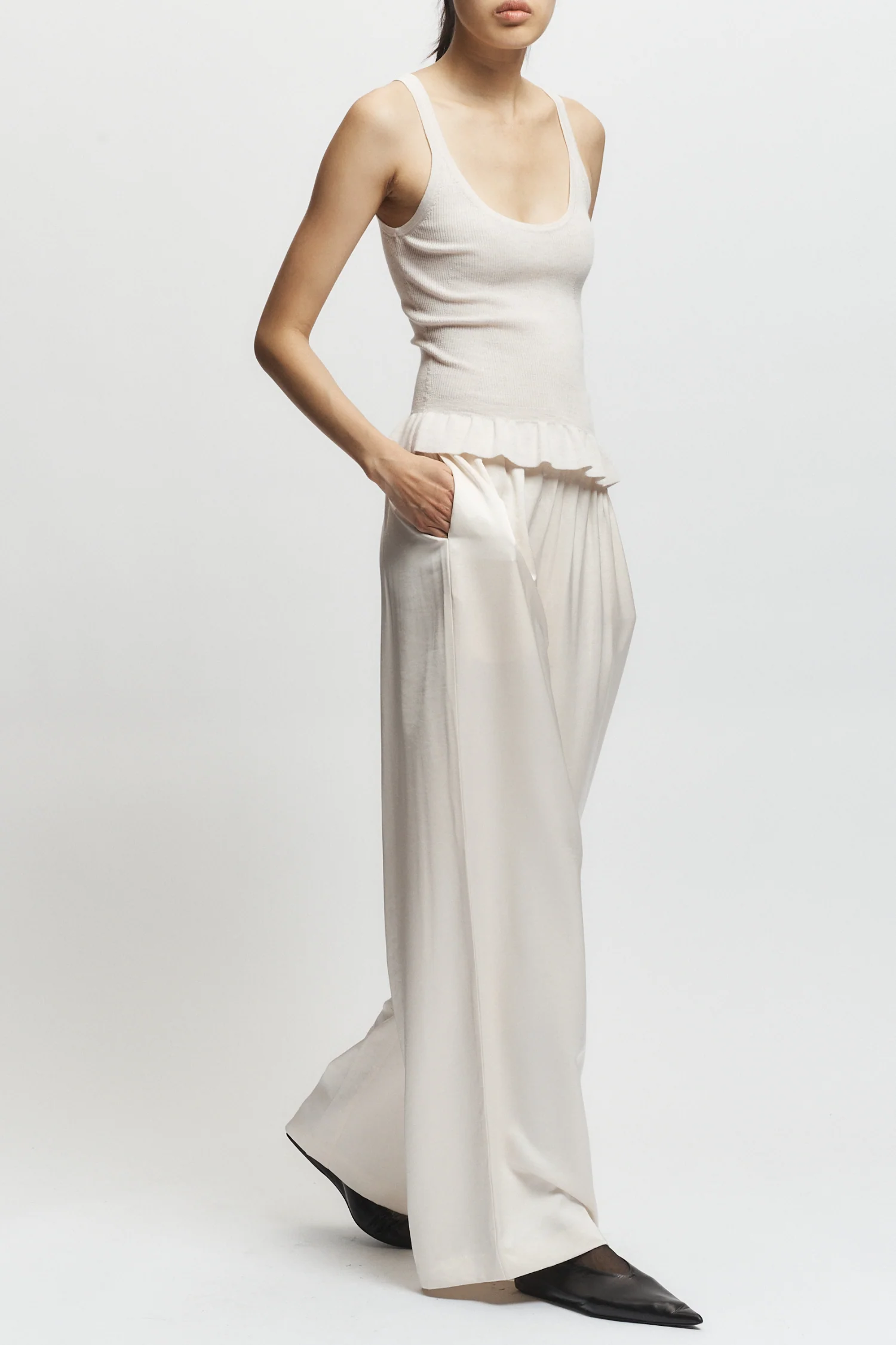 Eden Ruffle Knit Tank, Frost