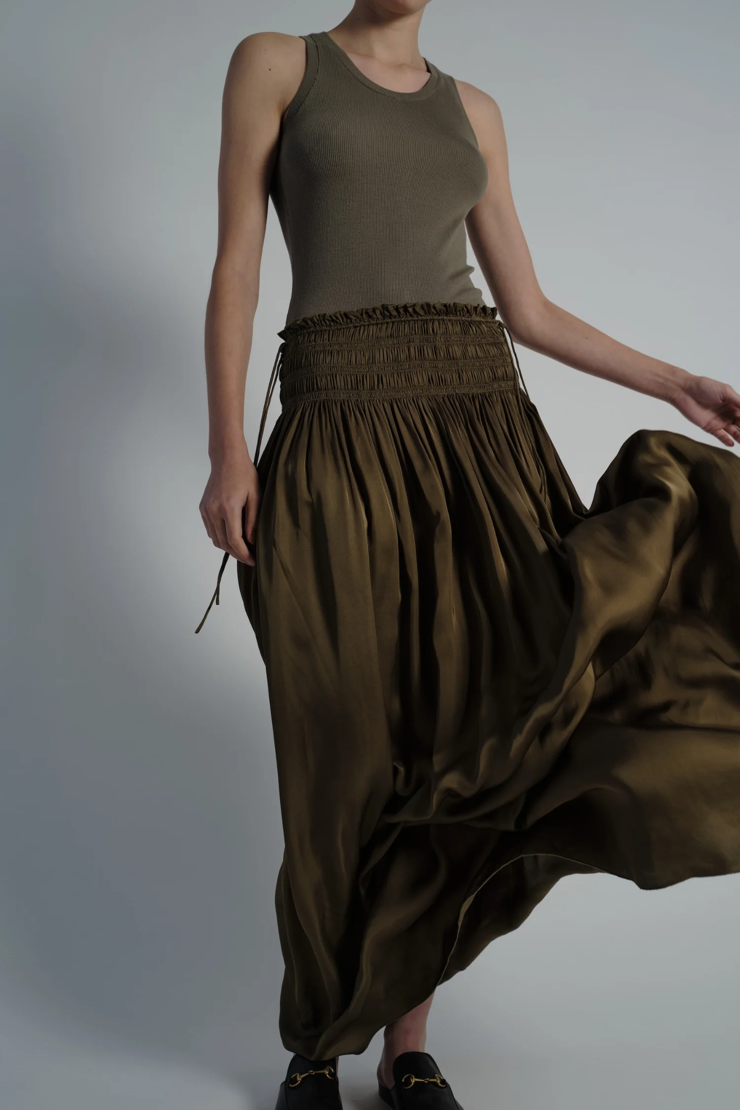 Ellie Ruched Skirt, Olive