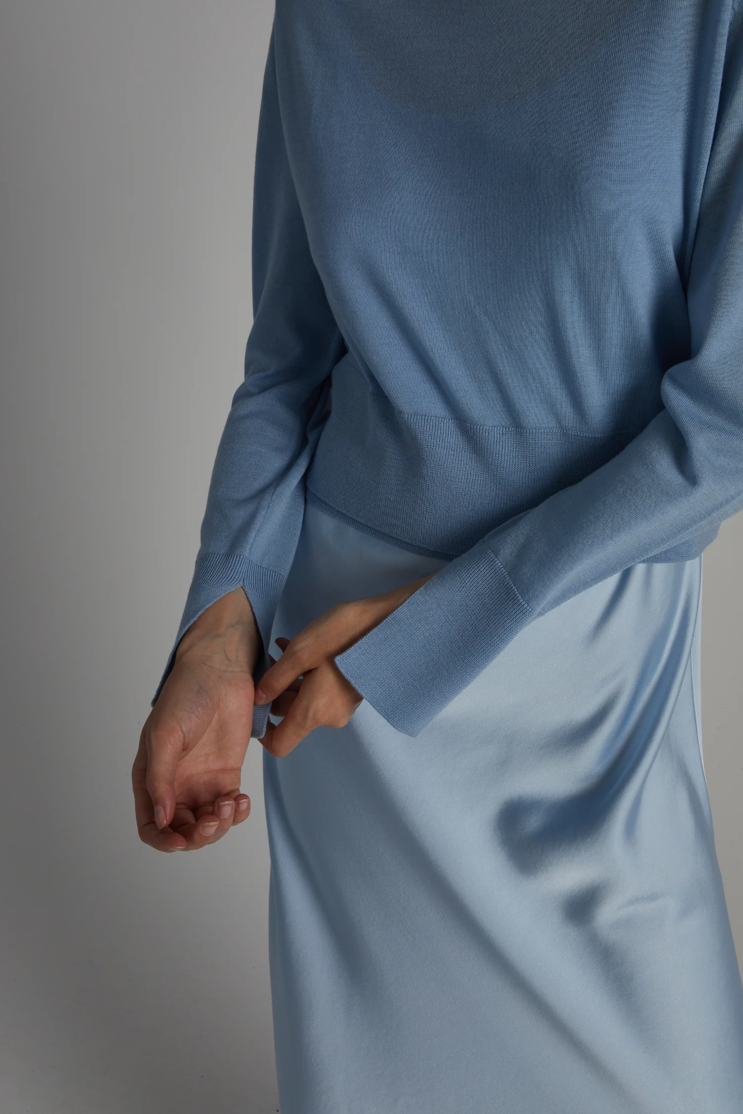 Elodie Layered Crewneck Knit, Baby Blue