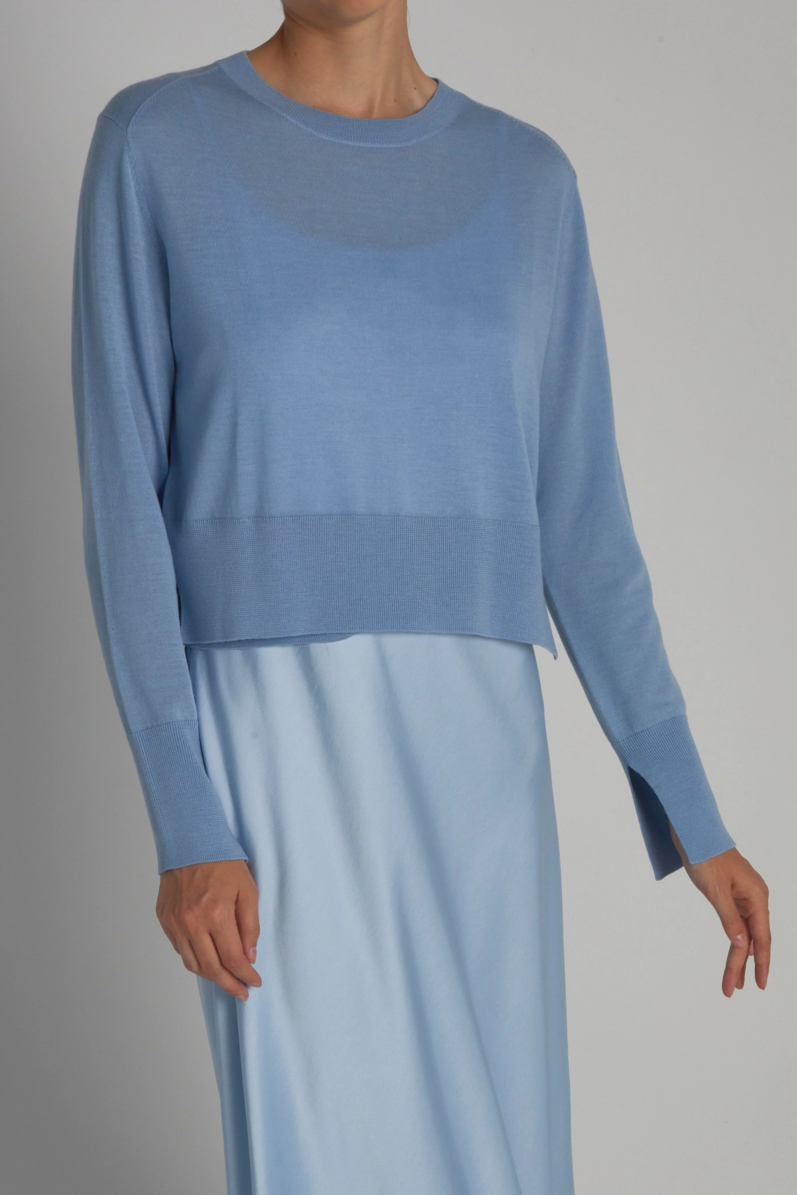 Elodie Layered Crewneck Knit, Baby Blue