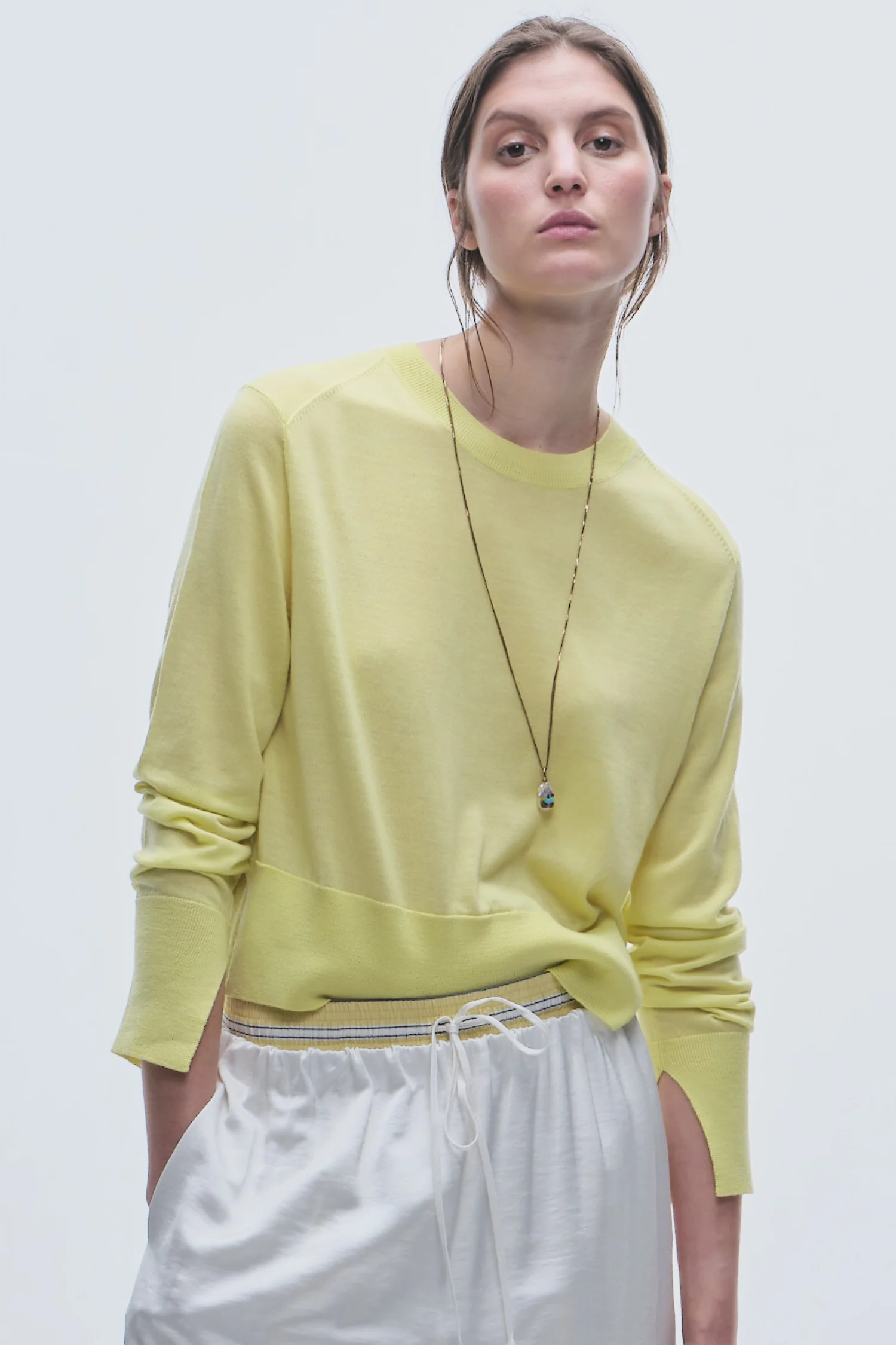 Elodie Layered Crewneck Knit, Canary Yellow