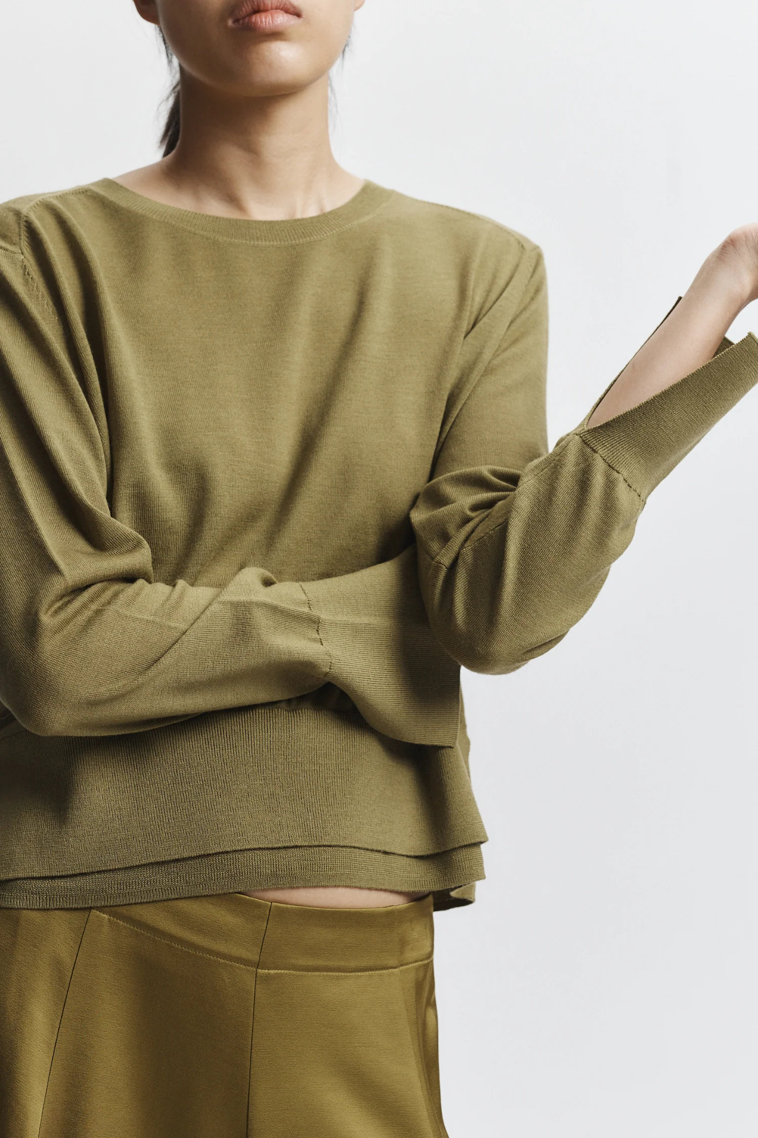 Elodie Layered Crewneck Knit, Chartreuse