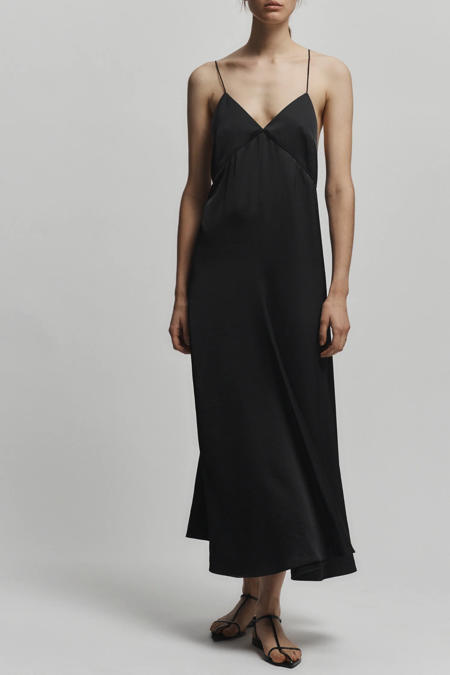 Fallon Open Back Slip Dress, Black