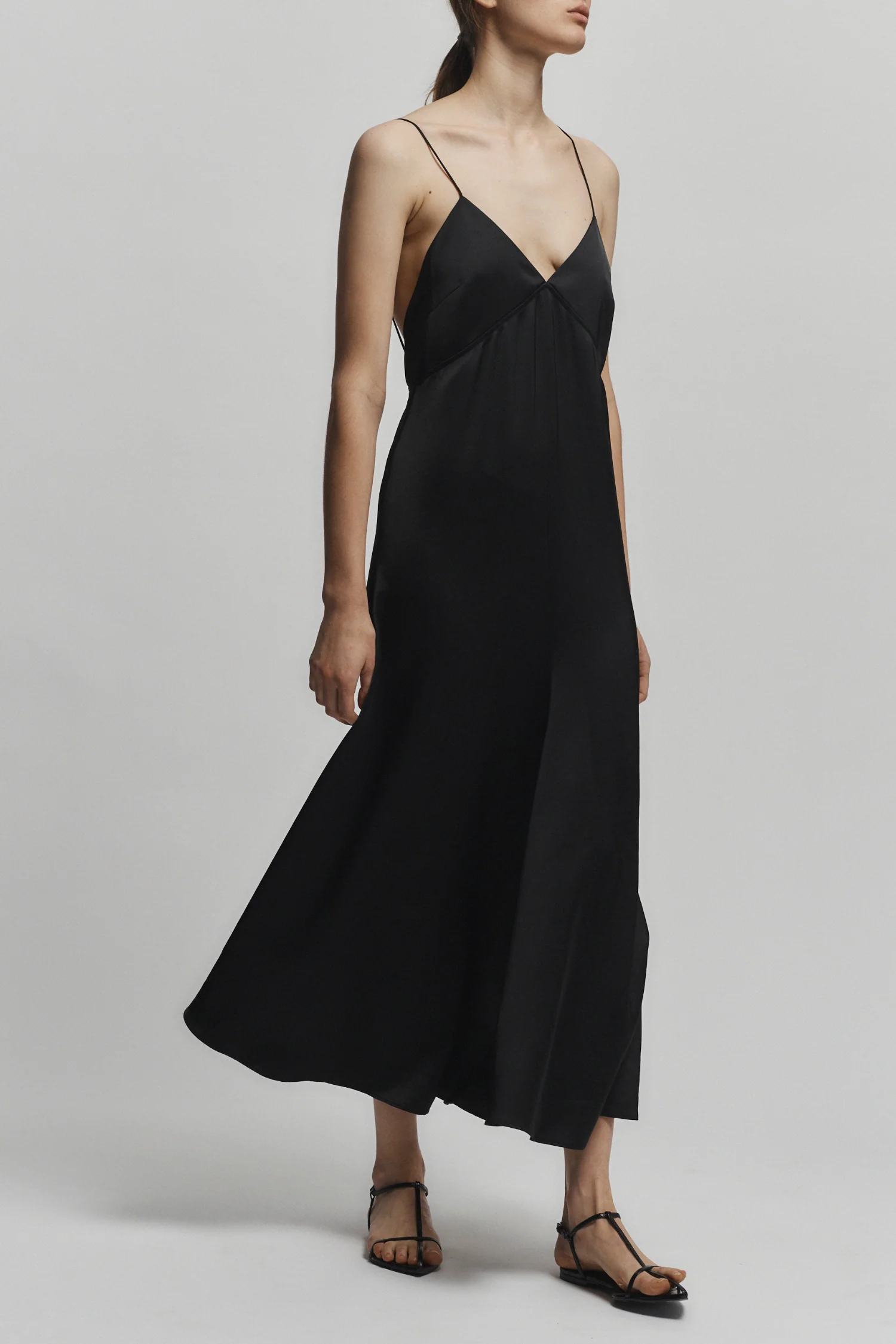 Fallon Open Back Slip Dress, Black