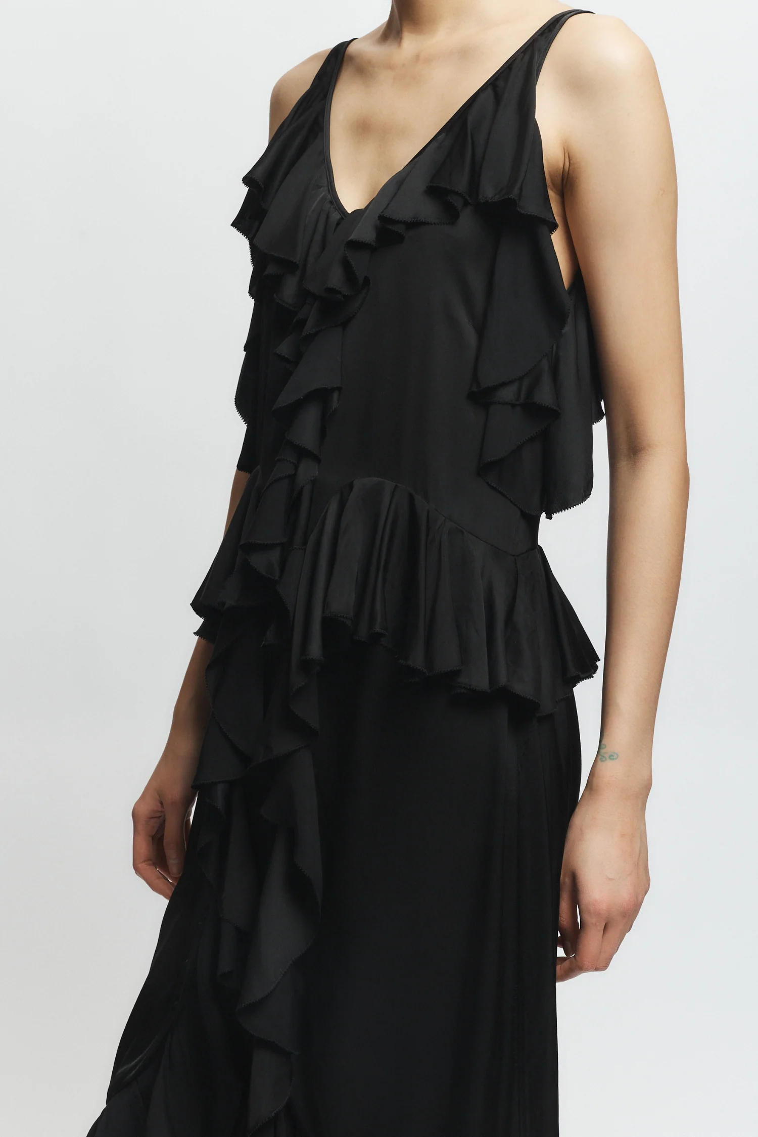 Gavin Ruffled Viscose Dress, Black