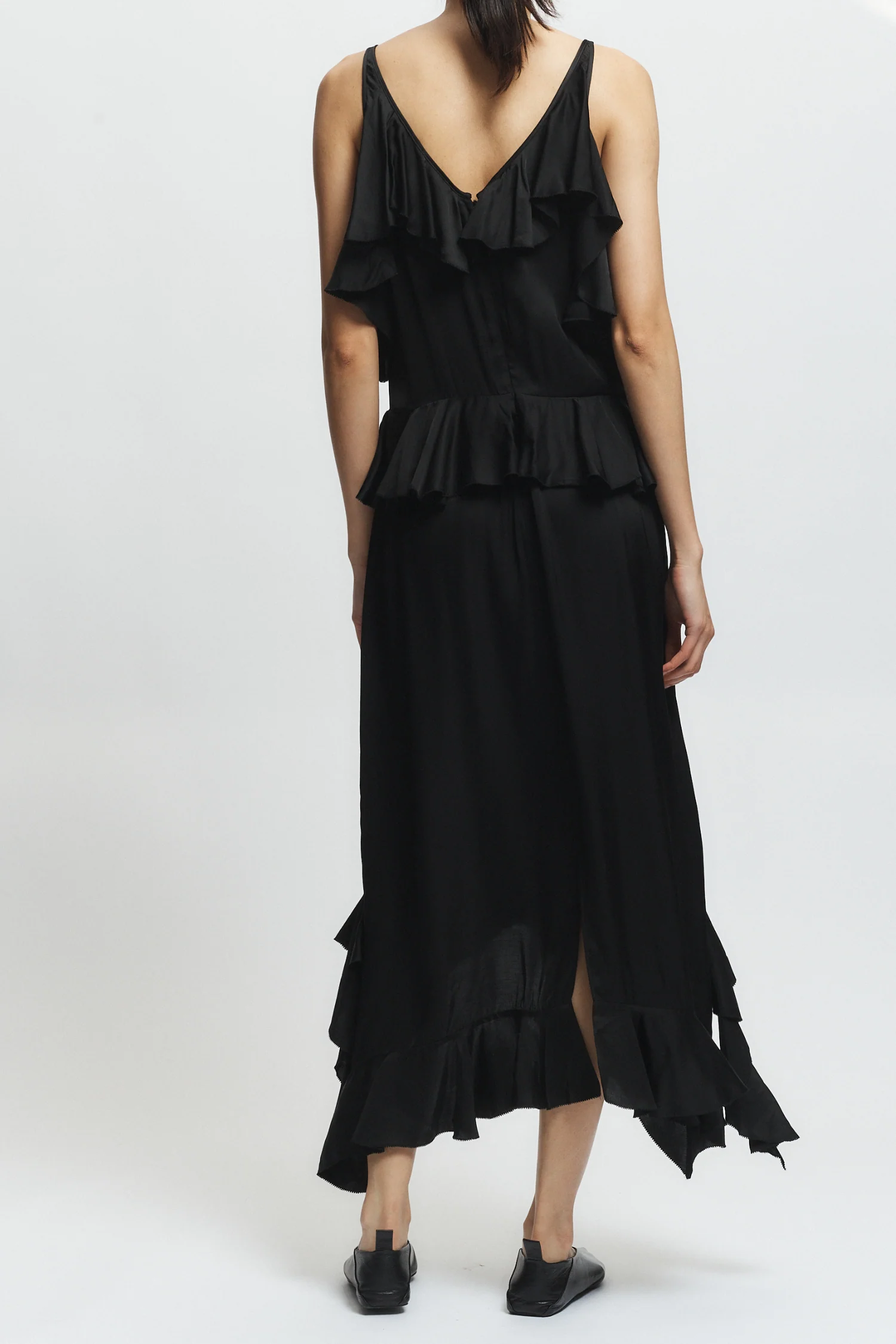 Gavin Ruffled Viscose Dress, Black