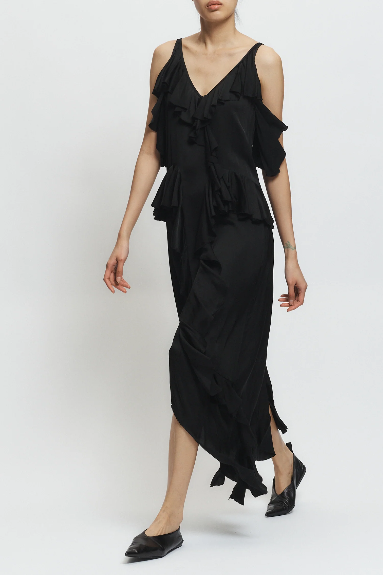Gavin Ruffled Viscose Dress, Black