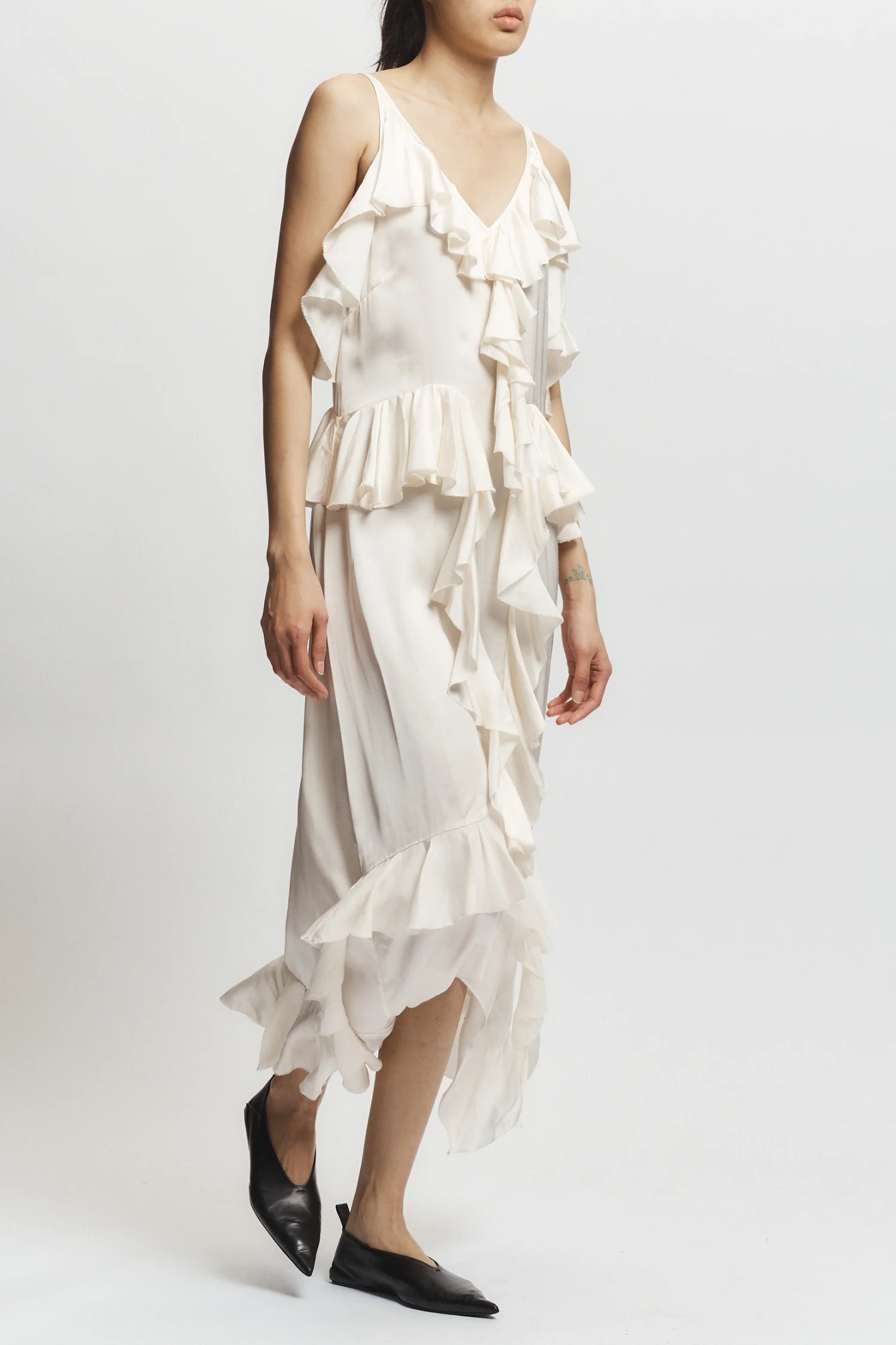 Gavin Ruffled Viscose Dress, Ivory