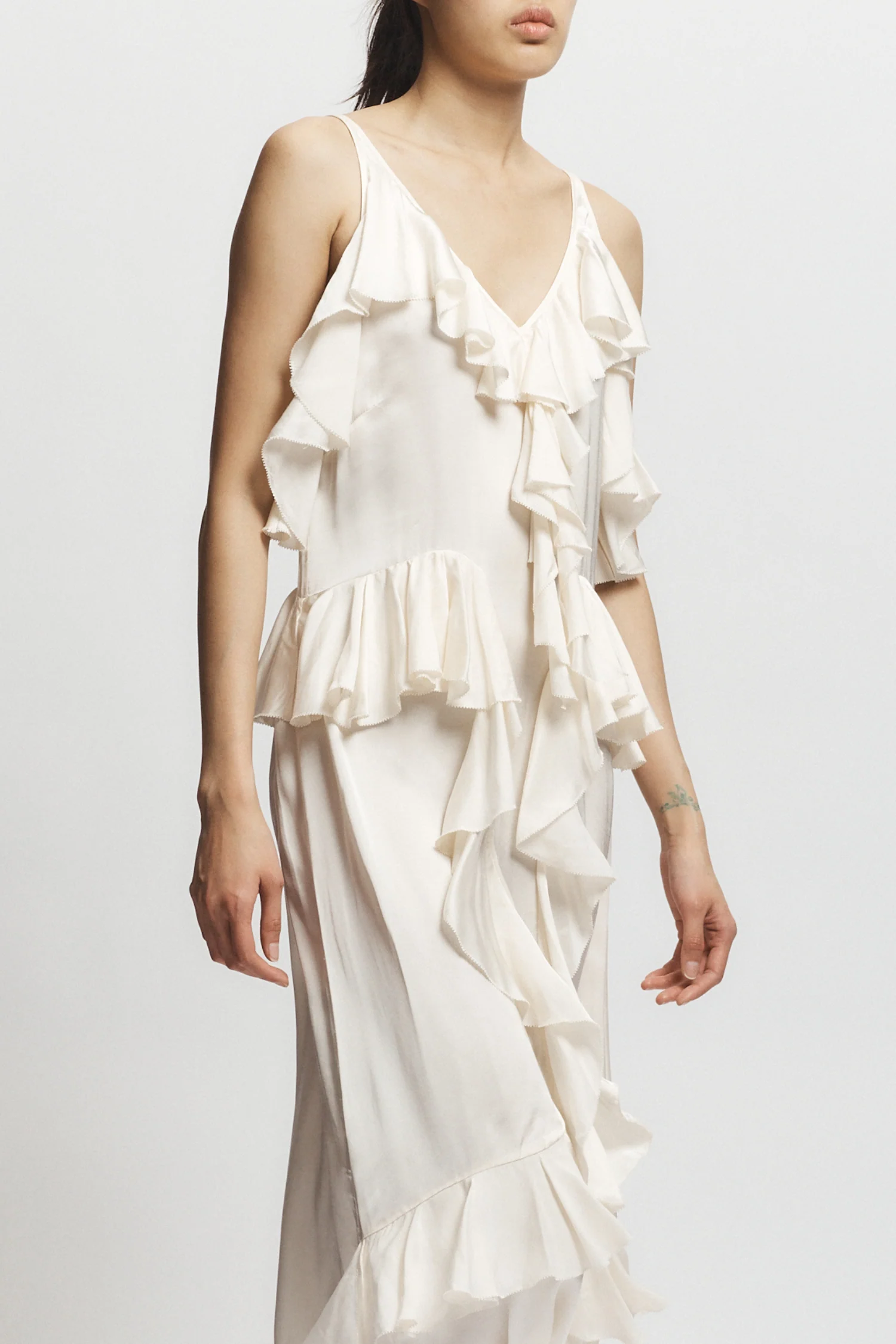 Gavin Ruffled Viscose Dress, Ivory 3 Gavin Ruffled Viscose Dress, Ivory