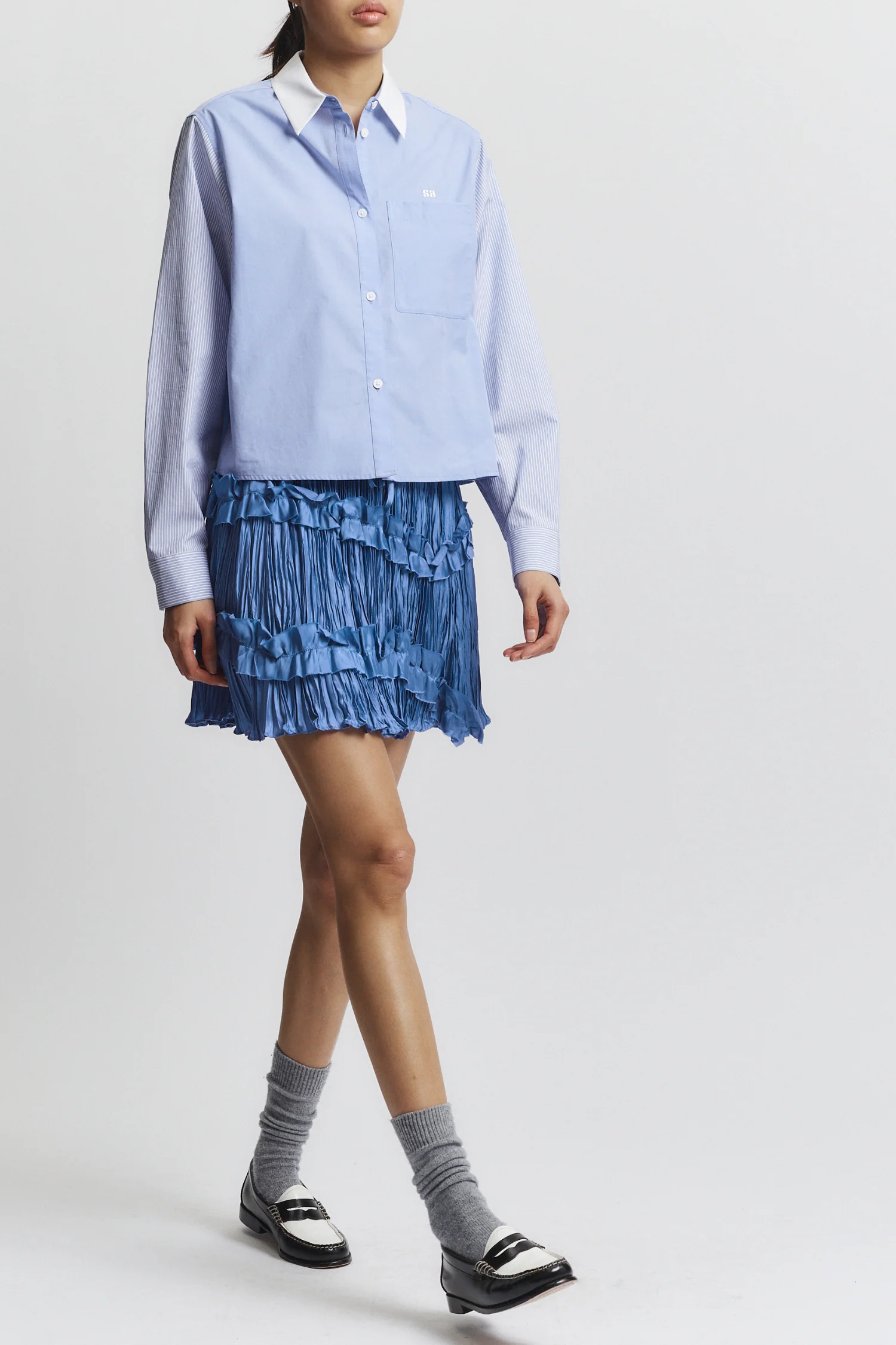 Grace Ruched Mini Skirt, Cornflower 3 Grace Ruched Mini Skirt, Cornflower
