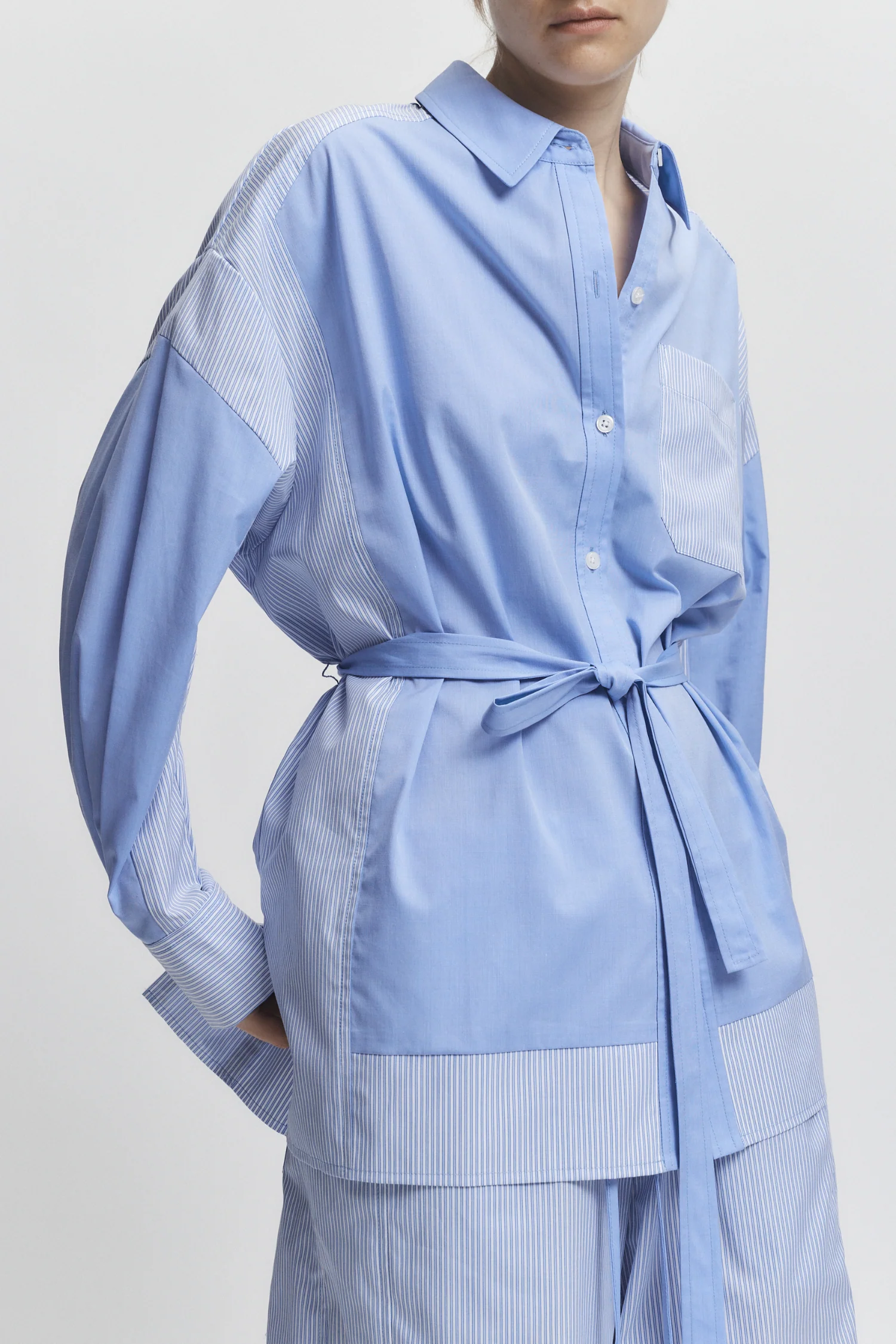 Levine Blouse, Blue Mixed Shirting