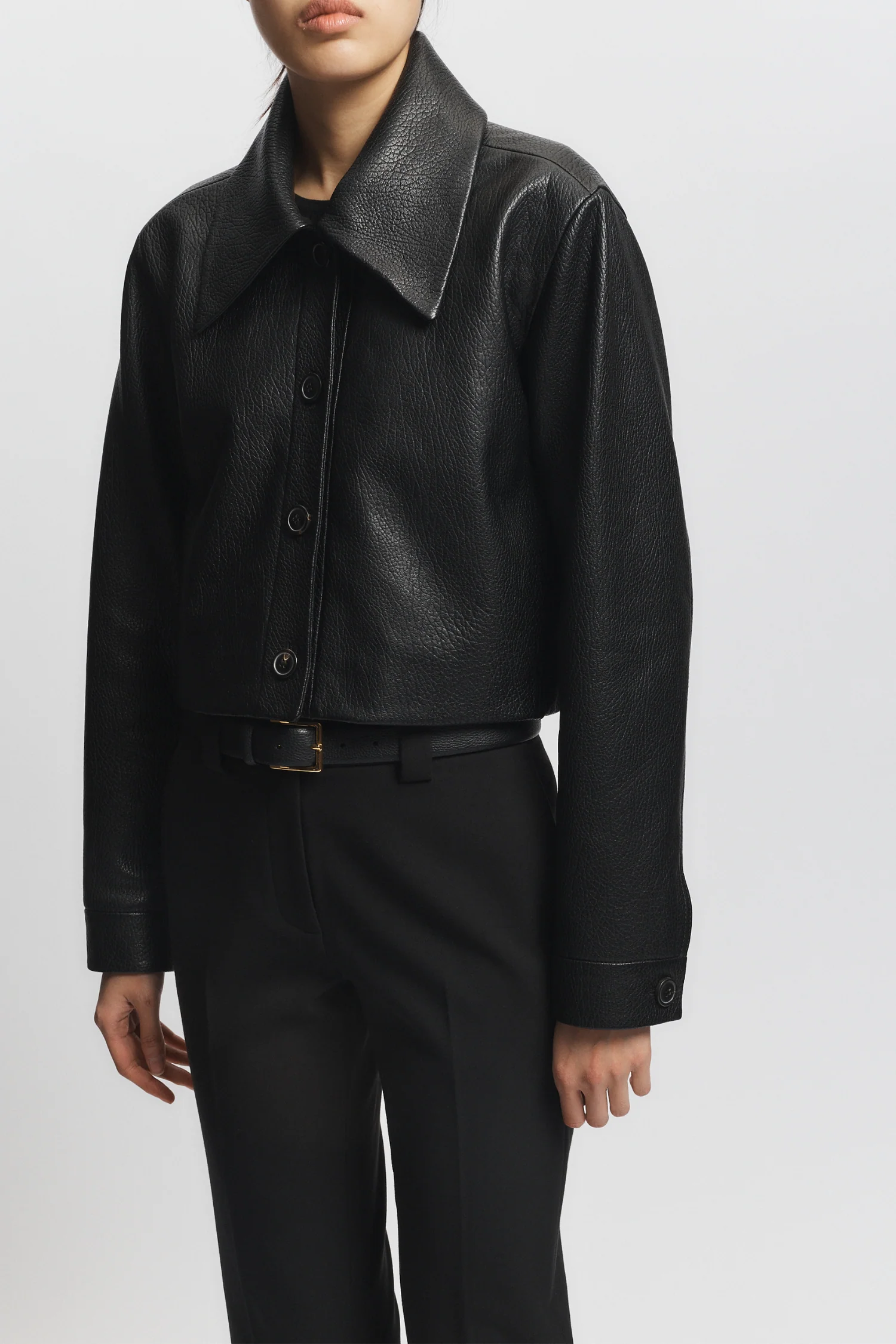 Lomand Crinkle Leather Jacket, Black