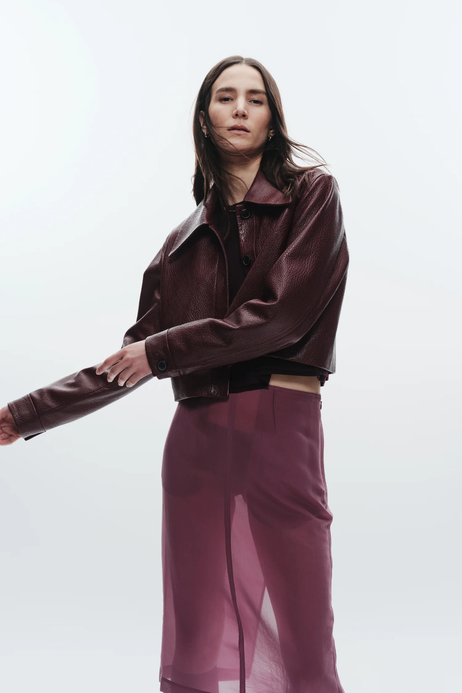 Lomand Crinkle Leather Jacket, Burgundy