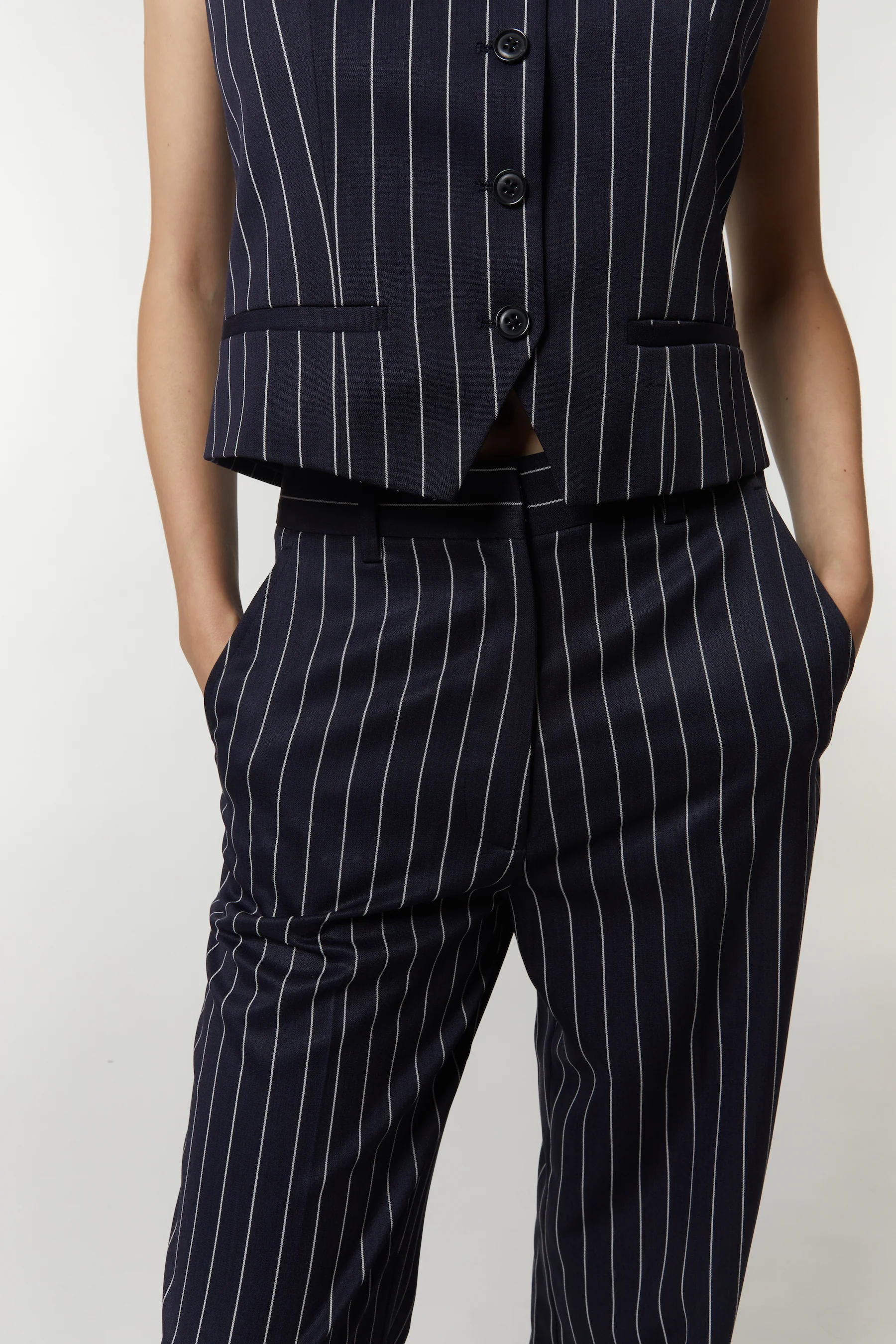 Lucy Mid-rise Relaxed Fit Pinstripe Trousers, Navy Pinstripe 3 Lucy Mid-rise Relaxed Fit Pinstripe Trousers, Navy Pinstripe