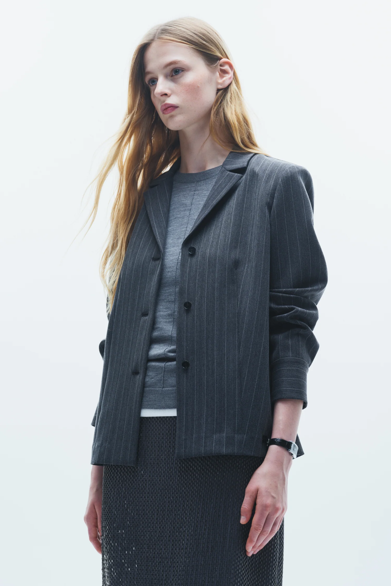 Lyon Pinstripe Blouse, Grey