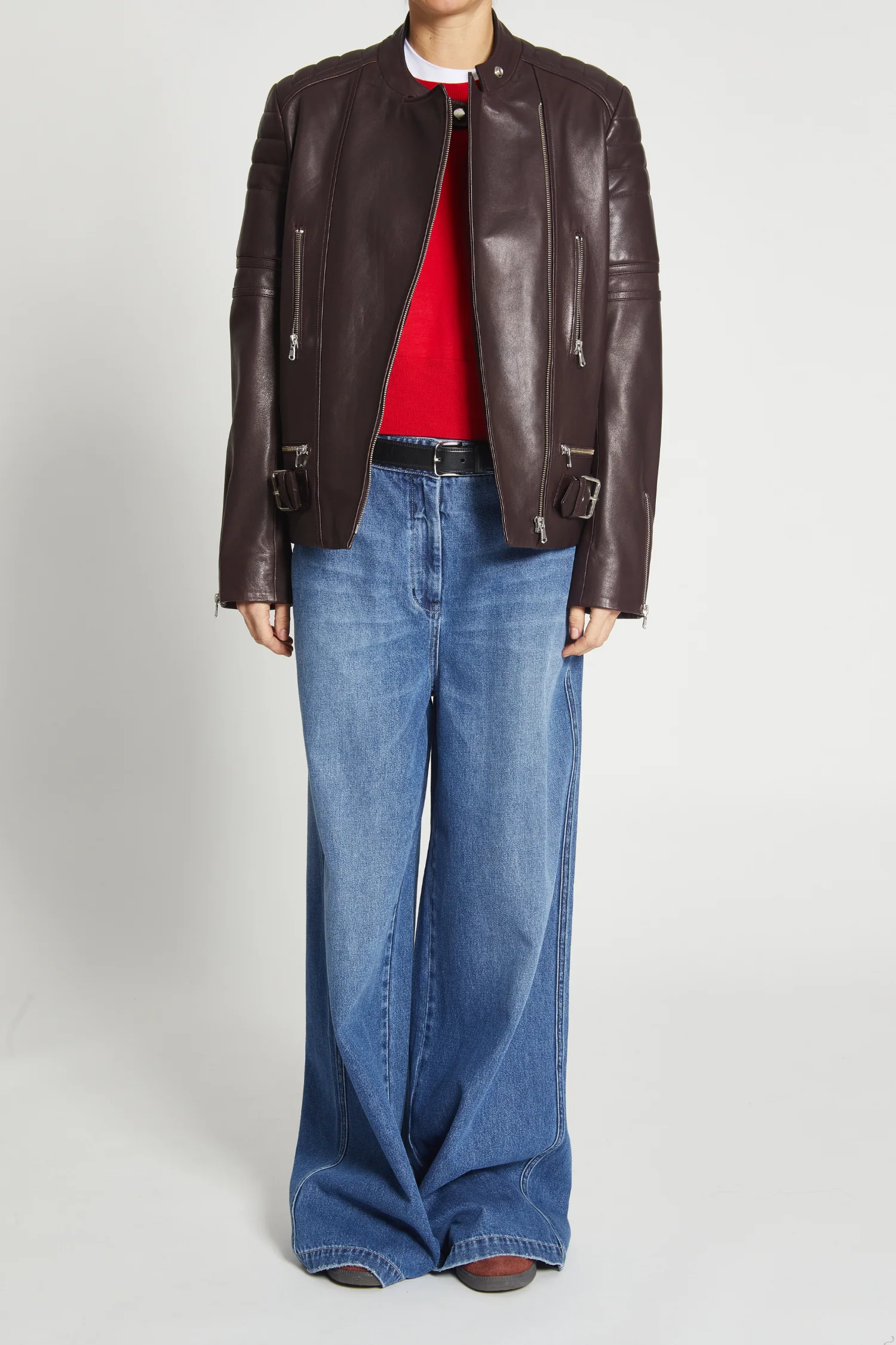 Marcos Leather Moto Jacket, Burgundy 6 Marcos Leather Moto Jacket, Burgundy