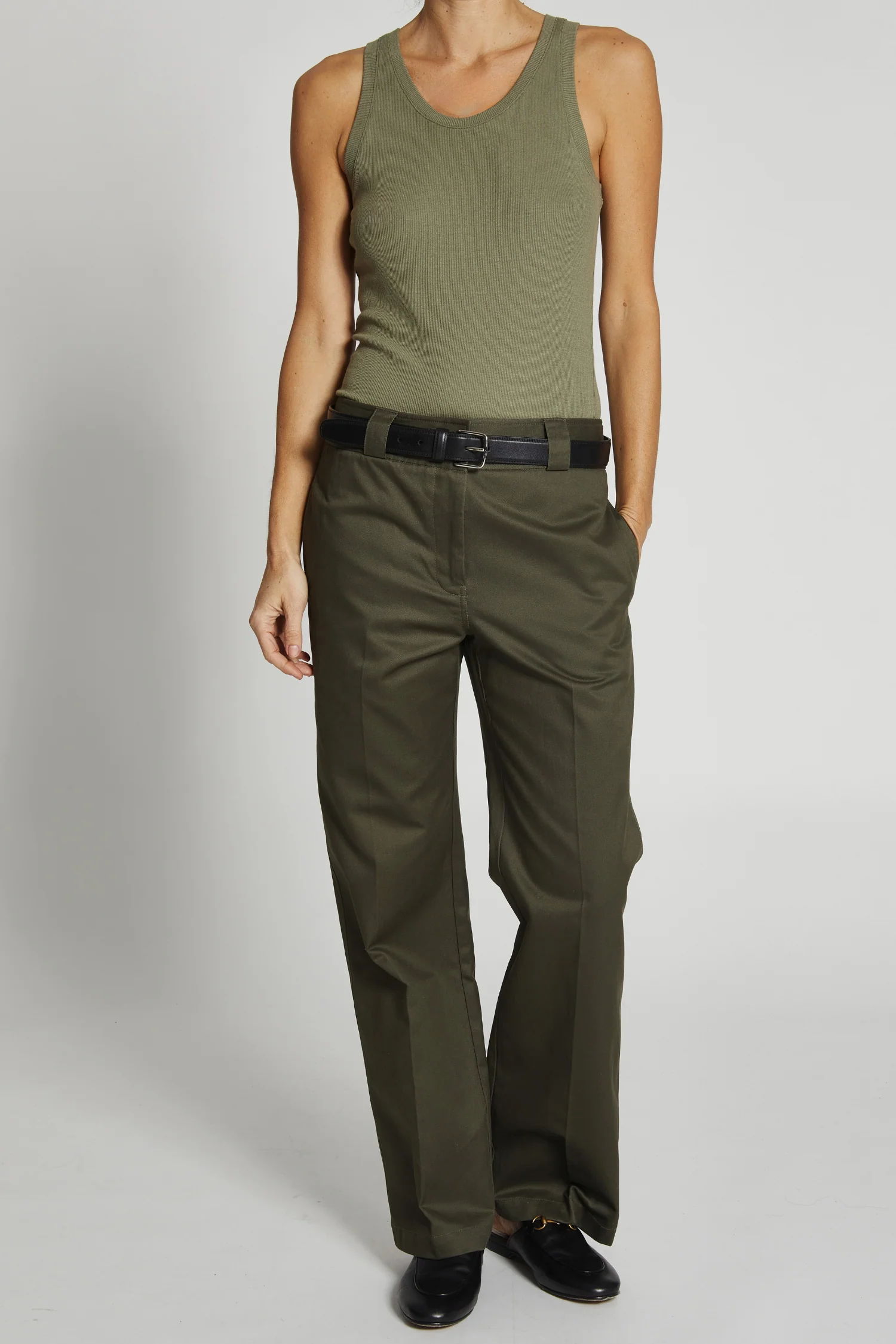 Nessa Mid-Rise Straight Leg Pant, Olive