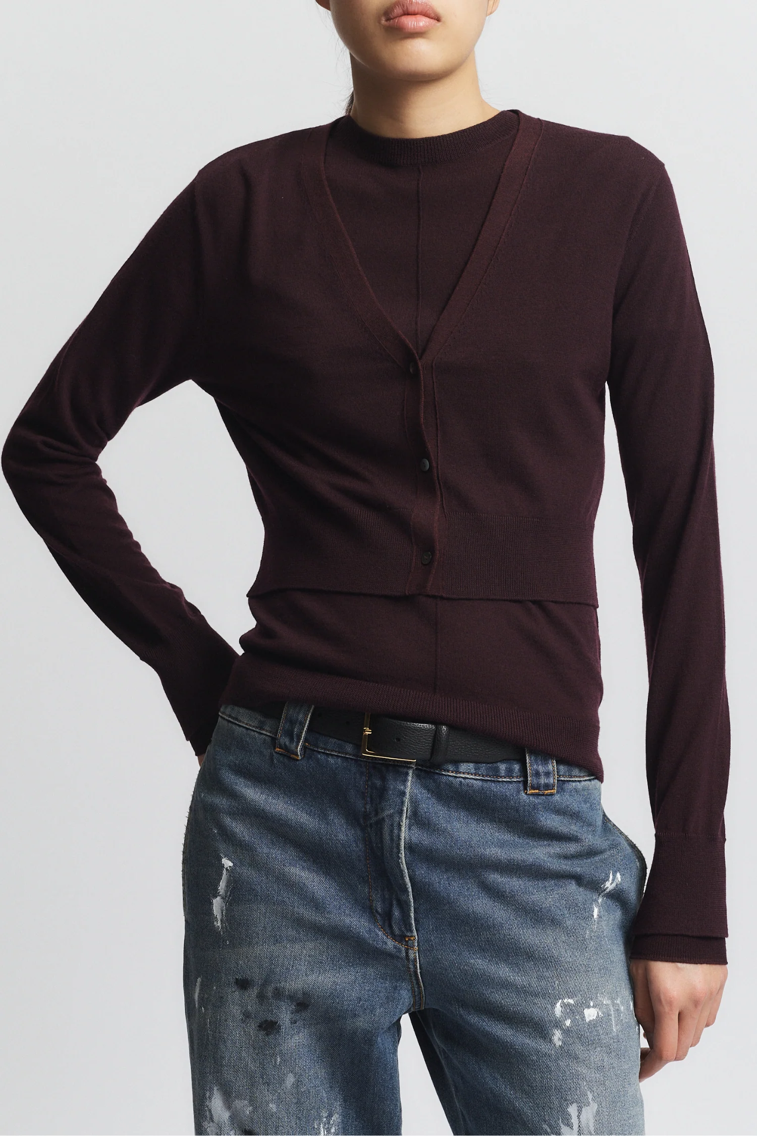 Nixon Cropped Cardigan, Grape 3 Nixon Cropped Cardigan, Grape