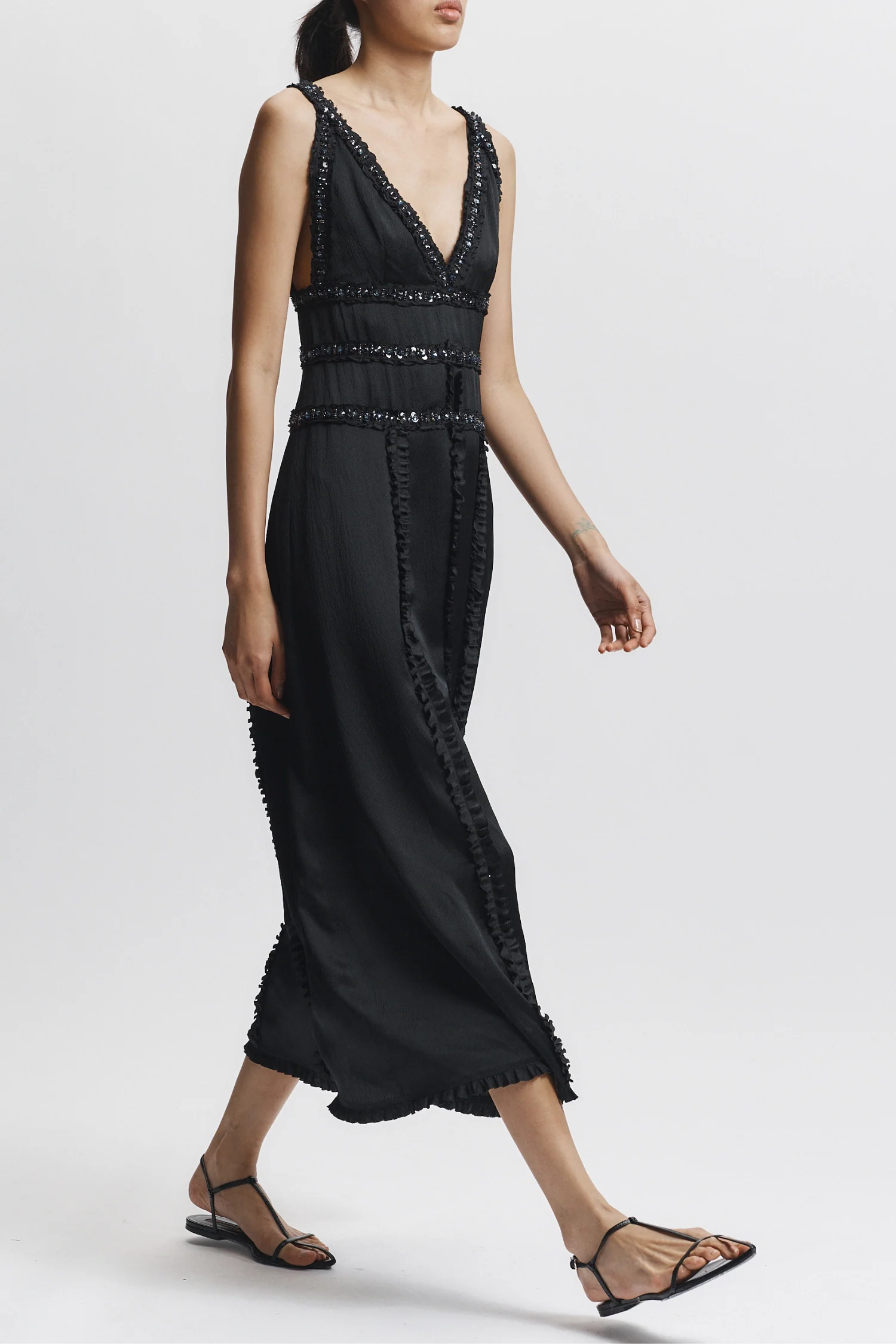 Nola Embellished Silk Dress, Black 3 Nola Embellished Silk Dress, Black