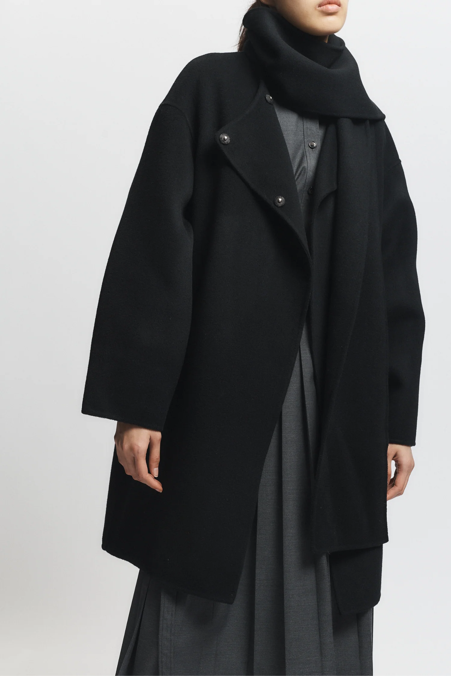 Orla Wool Scarf Coat, Black