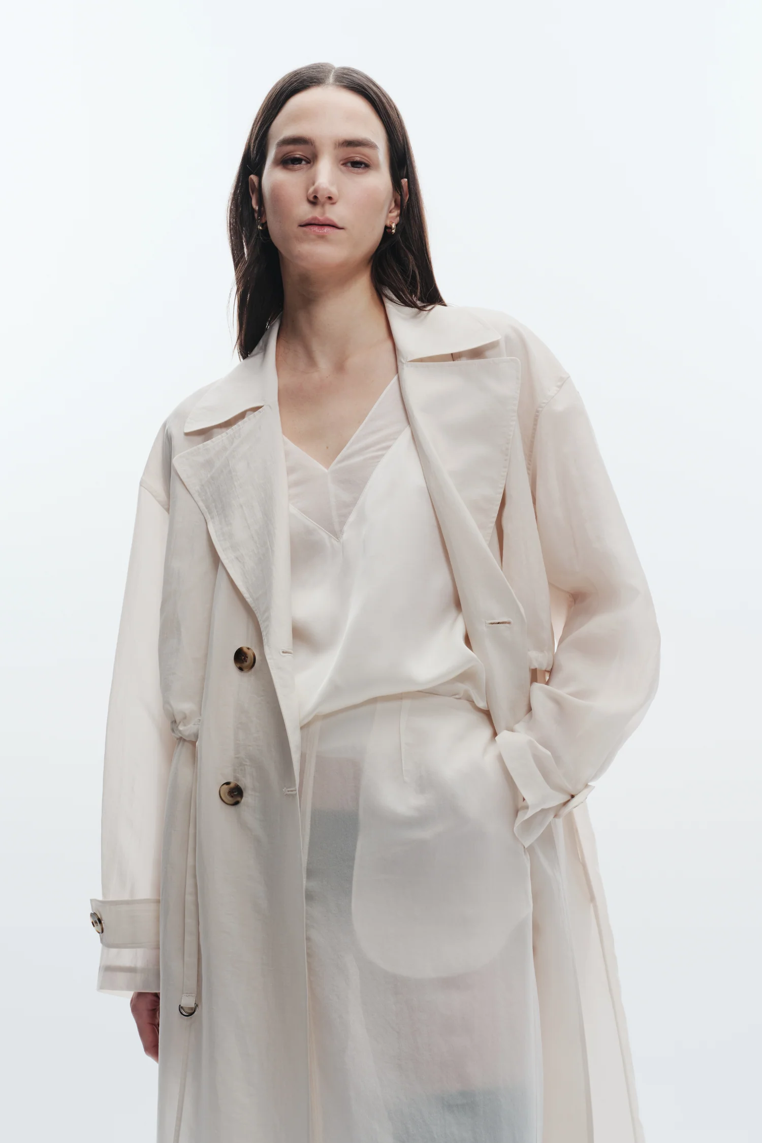 Osman Sheer Oversized Trench, Straw