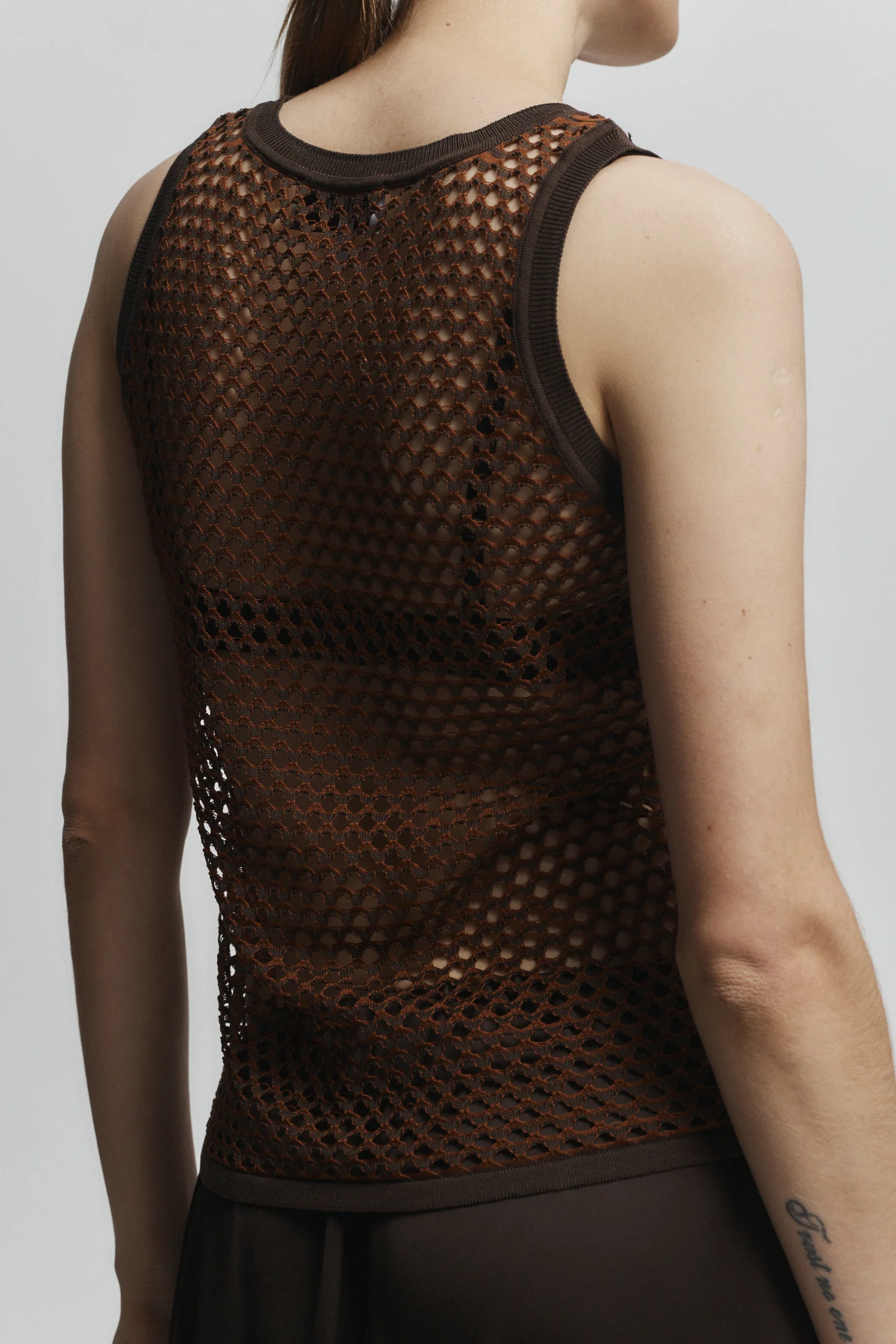 Perla Open Weave Tank, Brown/Ginger