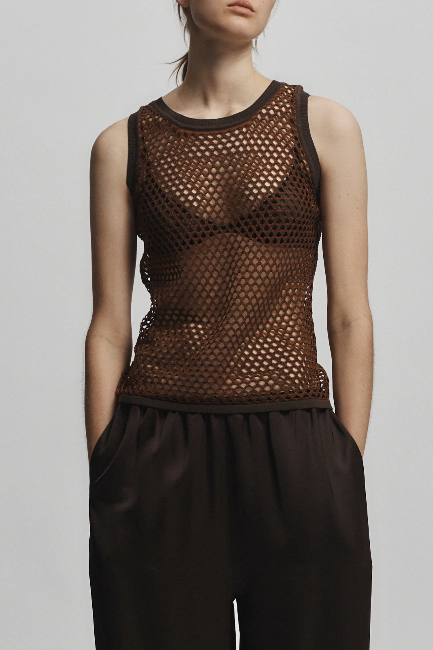 Perla Open Weave Tank, Brown/Ginger