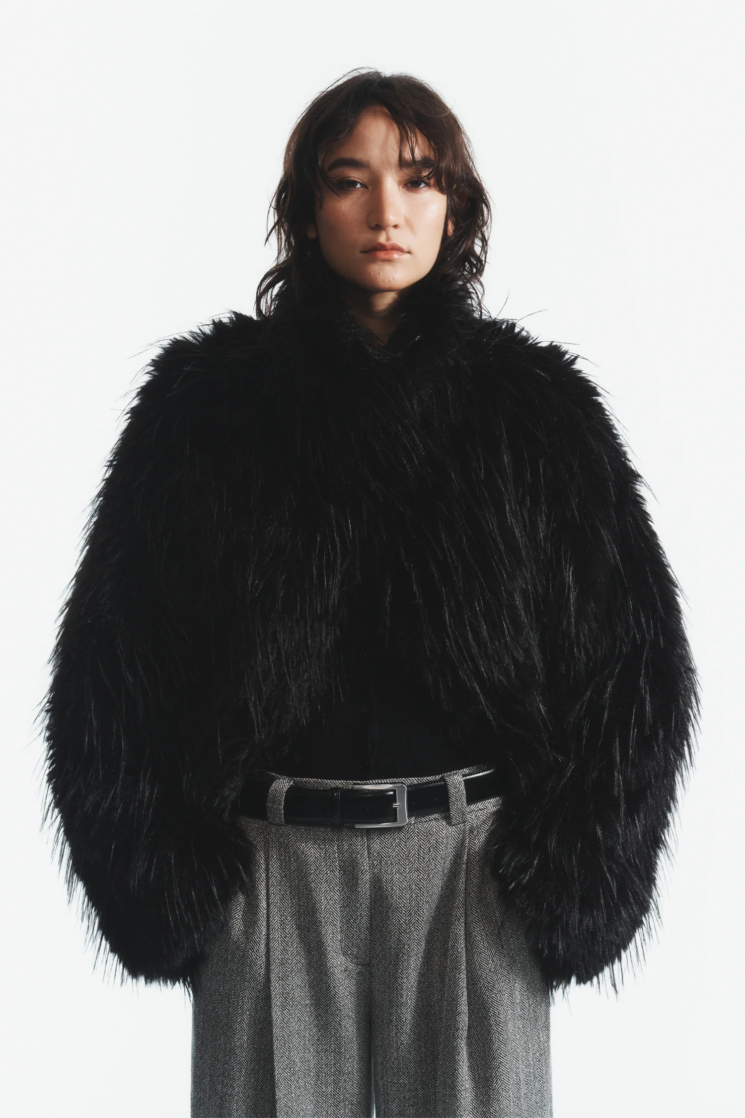 Rhea Shaggy Coat, Black