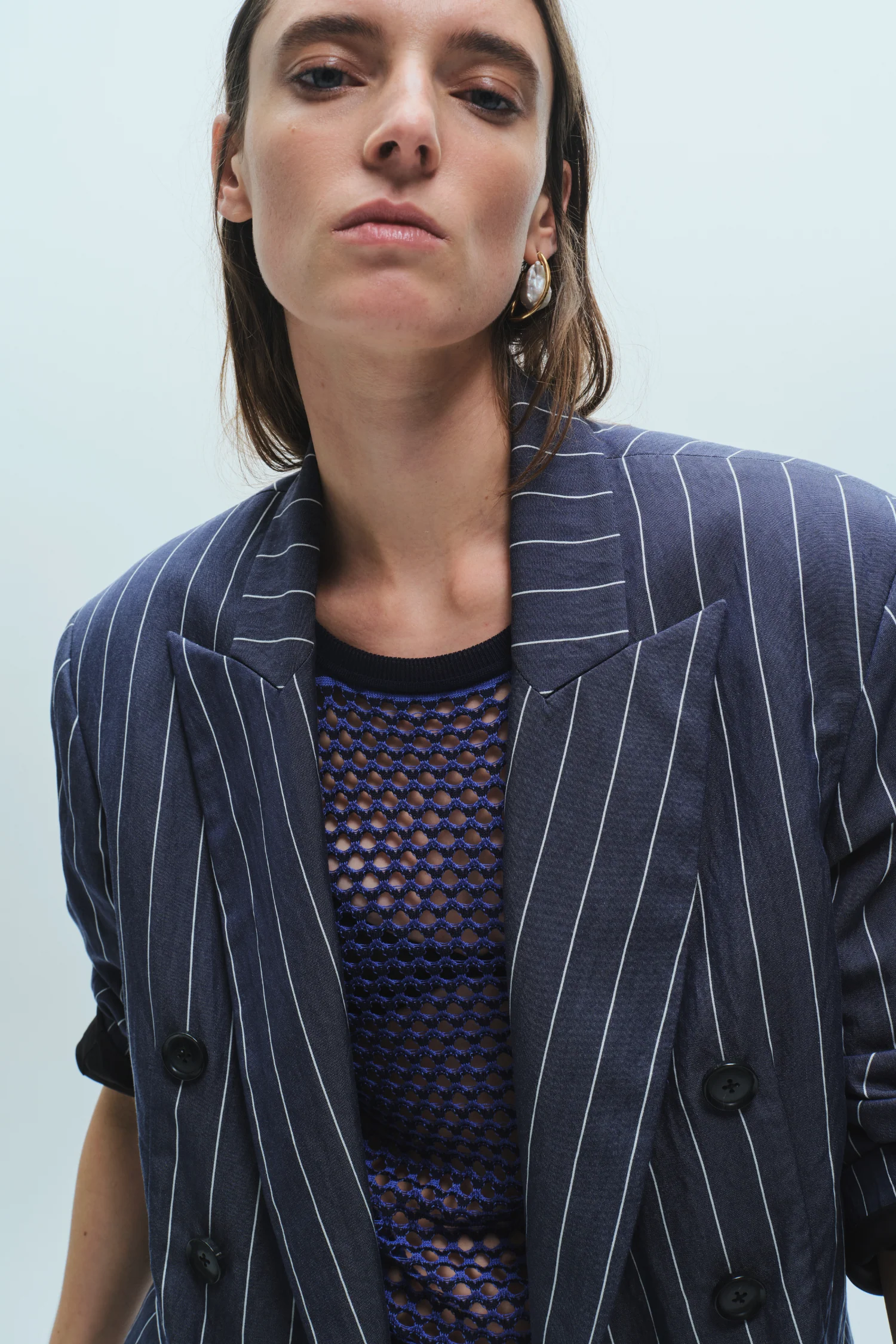 Santos Pinstripe Blazer, Navy