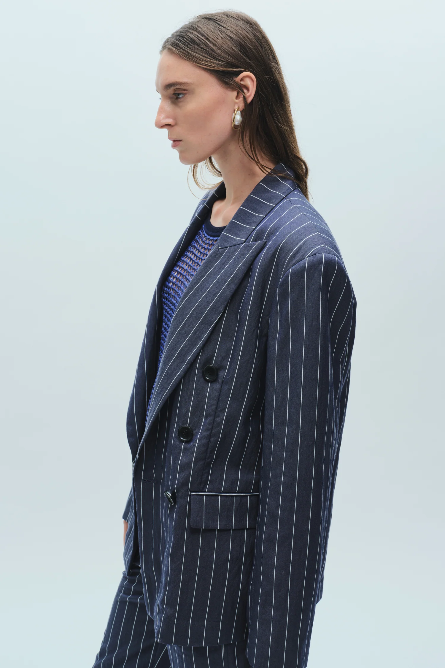 Santos Pinstripe Blazer, Navy