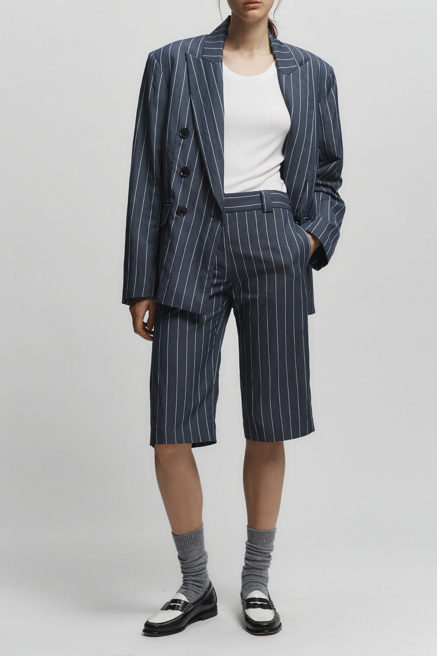 Santos Pinstripe Blazer, Navy 3 Santos Pinstripe Blazer, Navy