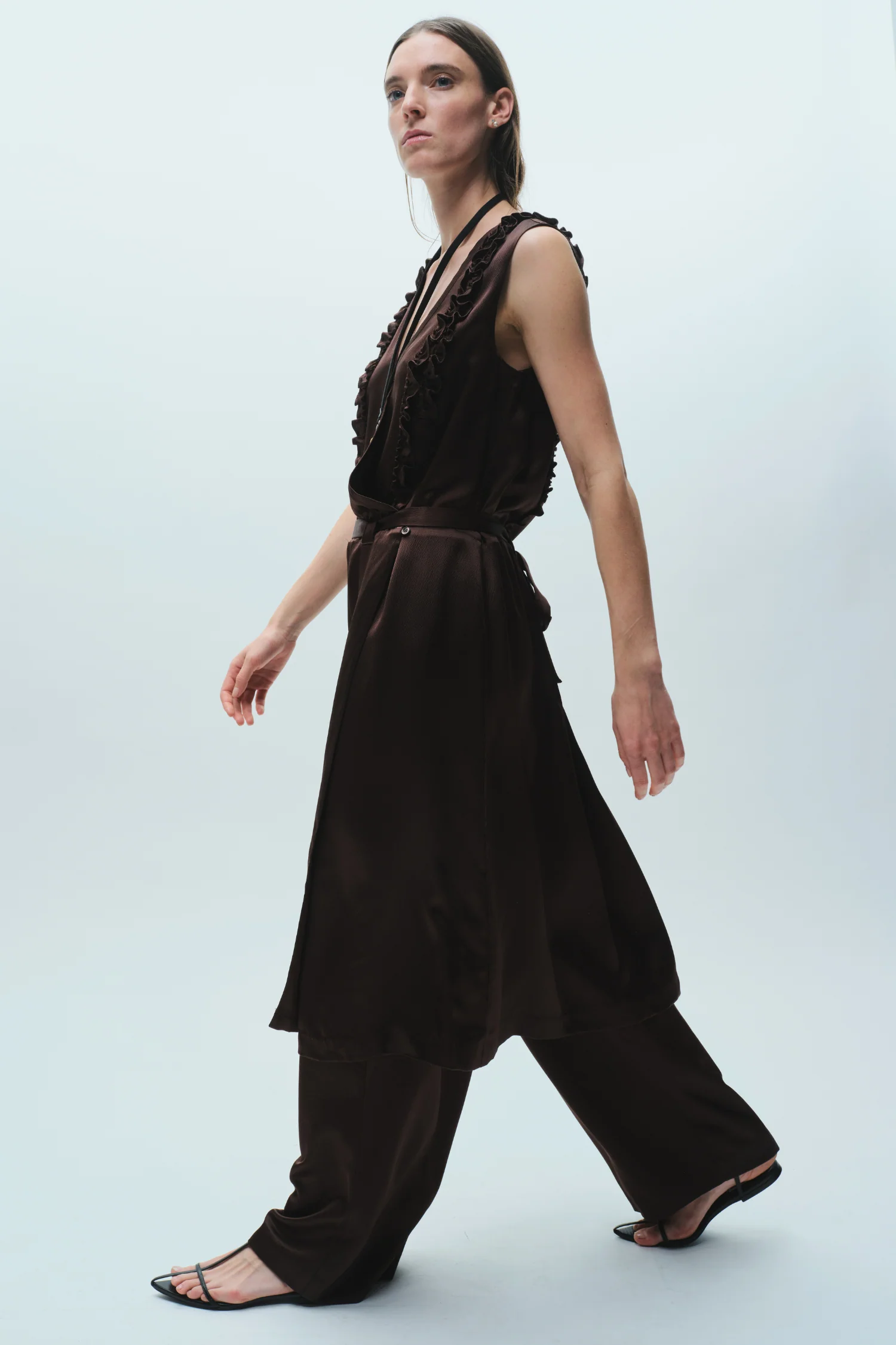 Sylas Silk Wrap Dress, Chestnut