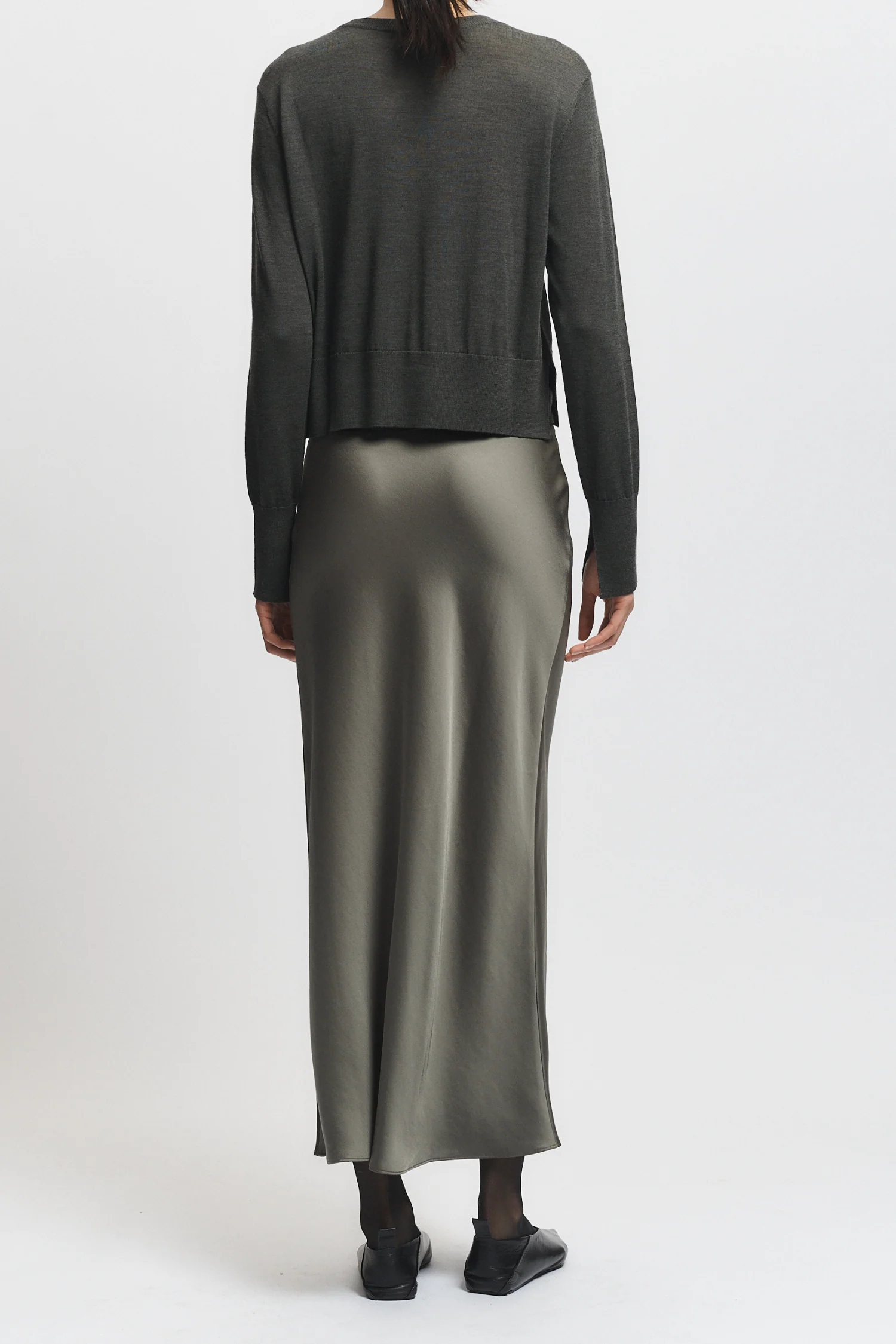 Talia Charmeuse Maxi Skirt, Dusty Olive