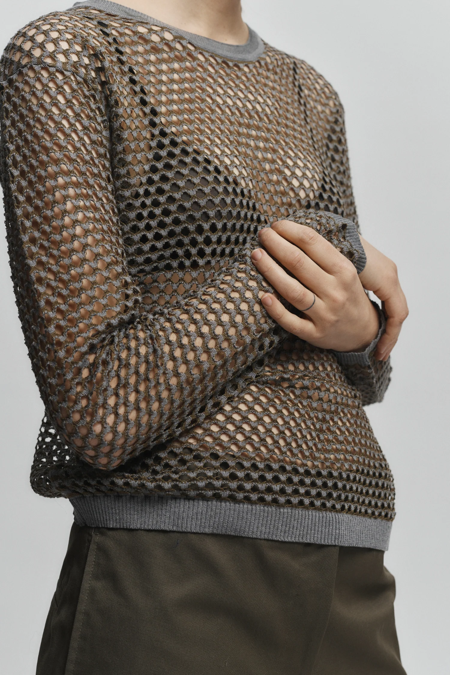 Laurel Open Weave Top, Olive/Grey