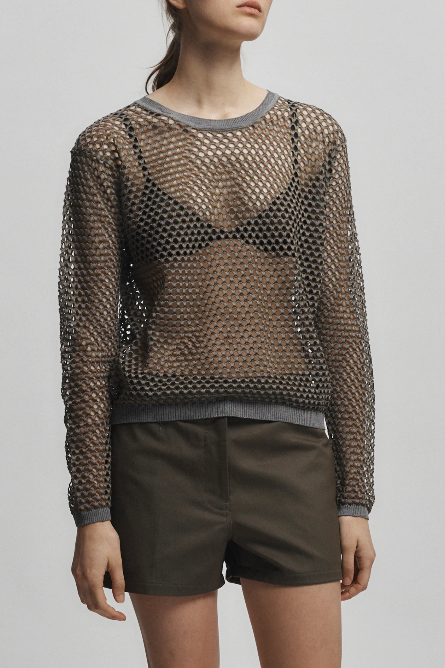 Laurel Open Weave Top, Olive/Grey 3 Laurel Open Weave Top, Olive/Grey