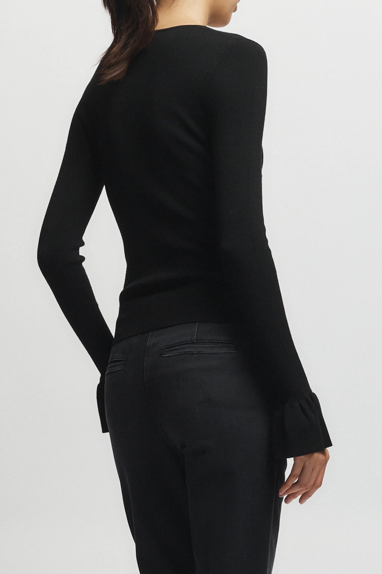 Watson Ruffle Knit Sweater, Black