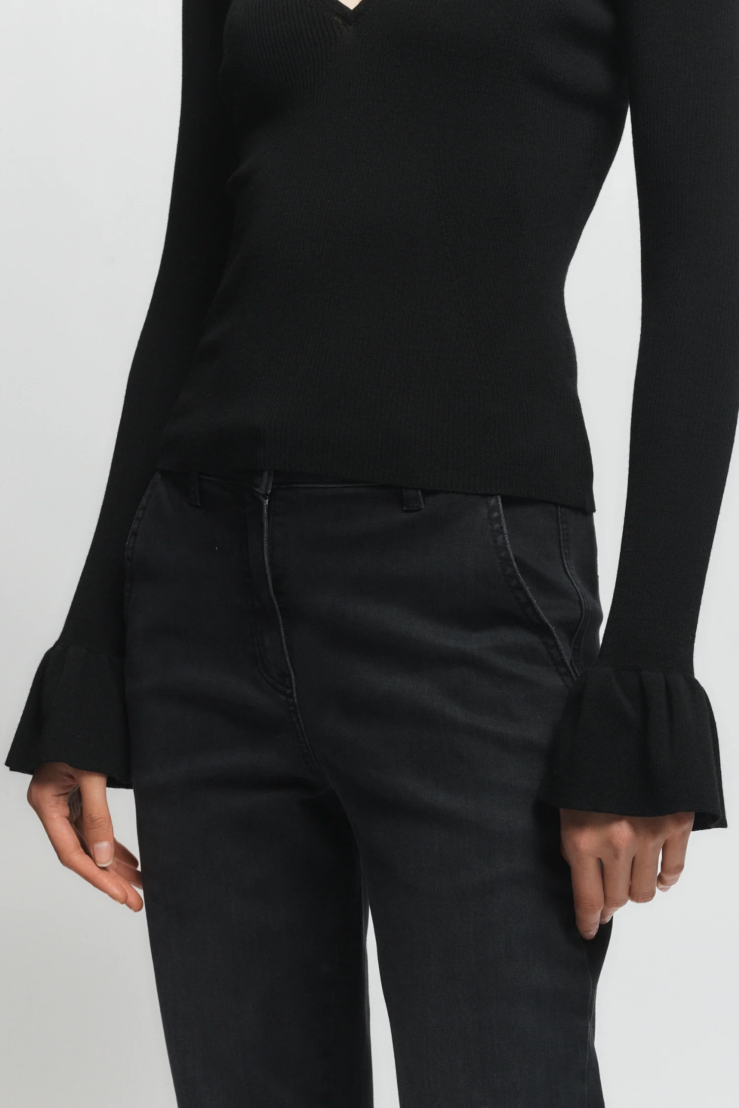 Watson Ruffle Knit Sweater, Black 3 Watson Ruffle Knit Sweater, Black