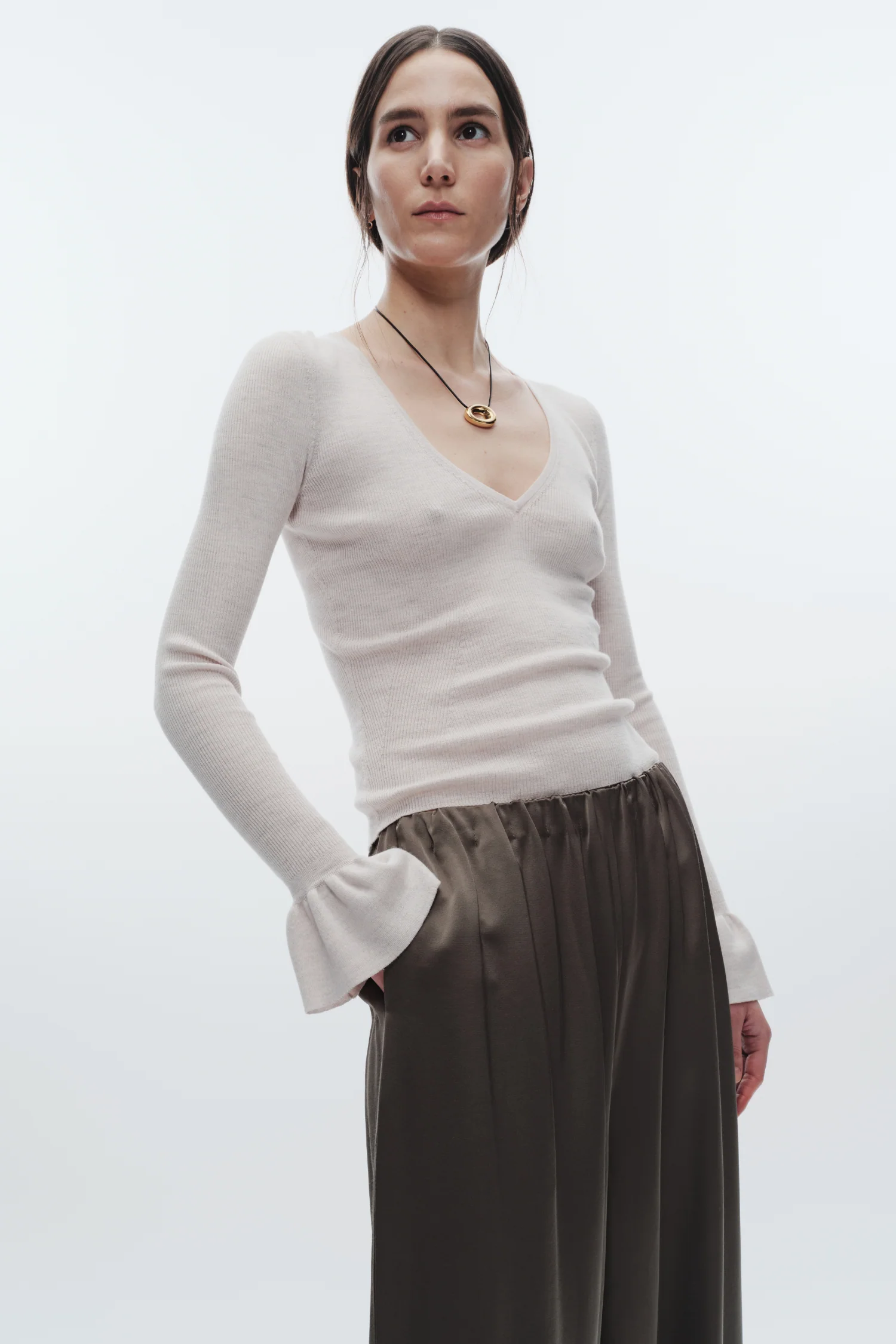 Watson Ruffle Knit Sweater, Frost